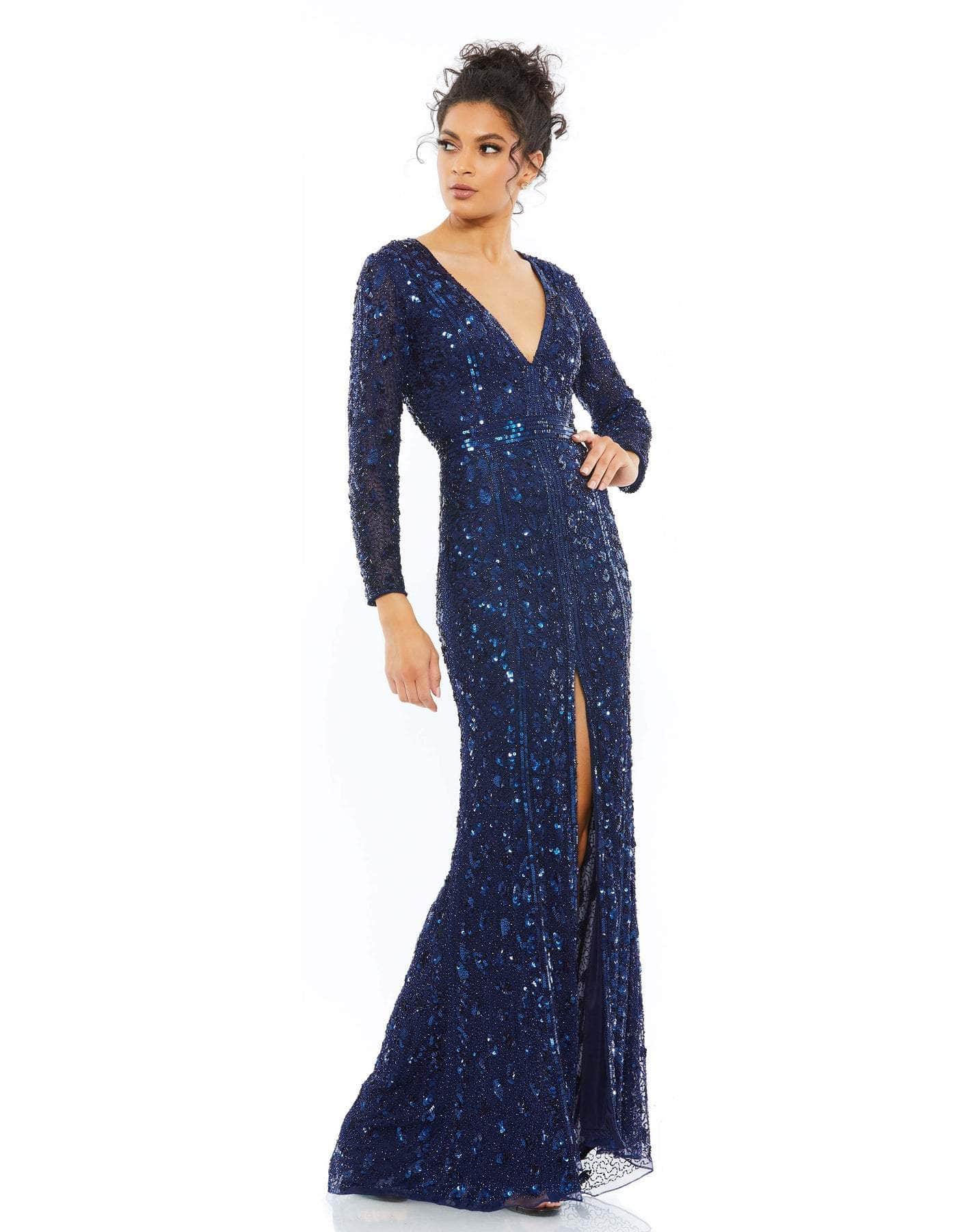 5002D Fully Sequined Deep V-neck Trumpet Dress