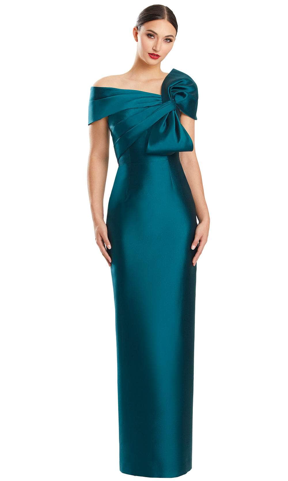 Off-Shoulder Bow Accented Evening Dress