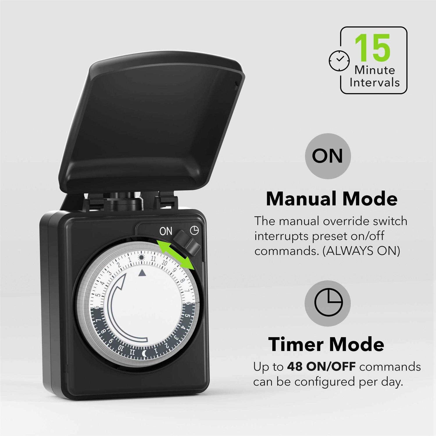 Bn-link Compact Outdoor Mechanical 24 Hour Programmable Dual Outlet Timer