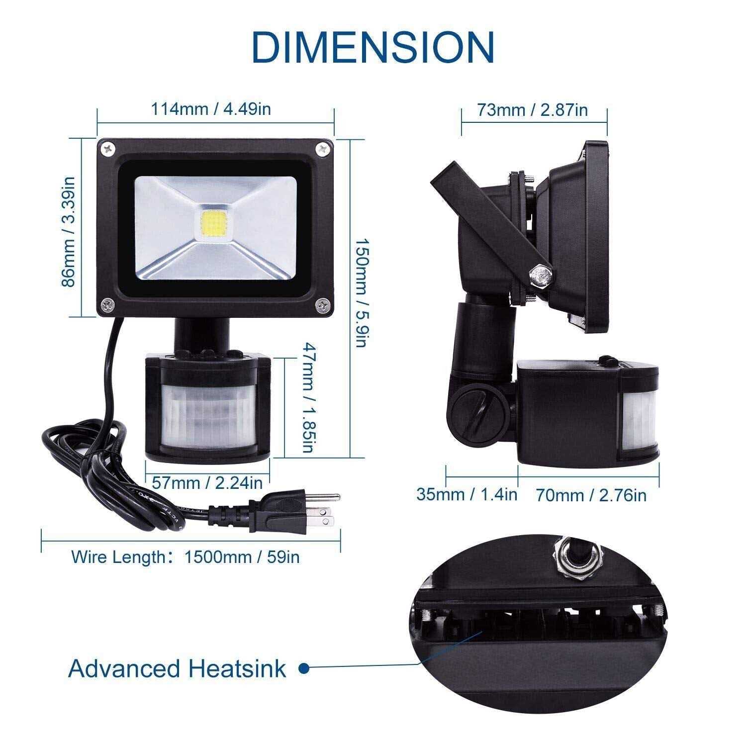 Z Motion Sensor Flood Lights Outdoor,10W Induction LED Lamp IP65 Waterproof Spotlight,6500K LED Sensor Light,Security Light with US 3-Plug