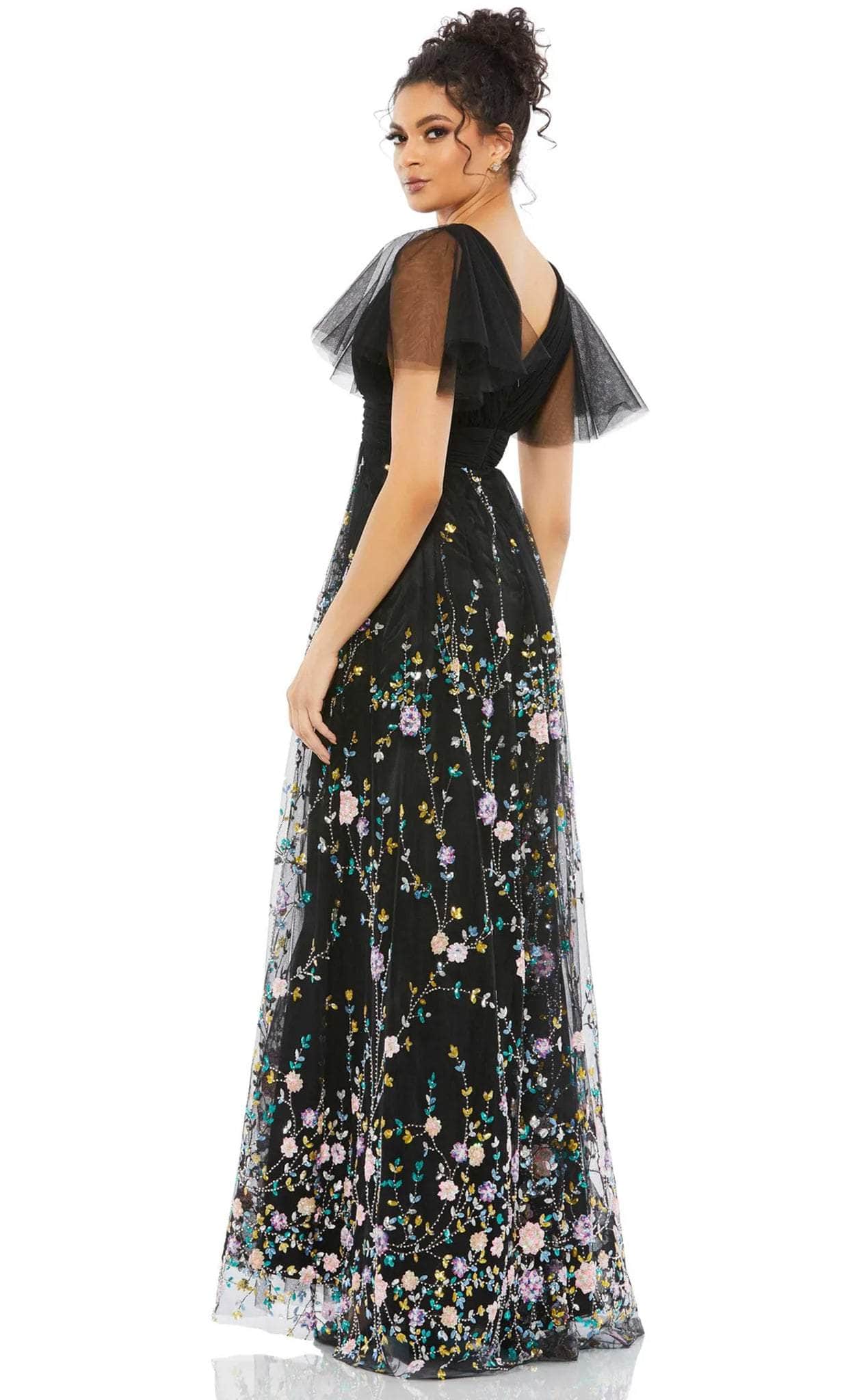 Short Sleeve Floral Printed Evening Dress