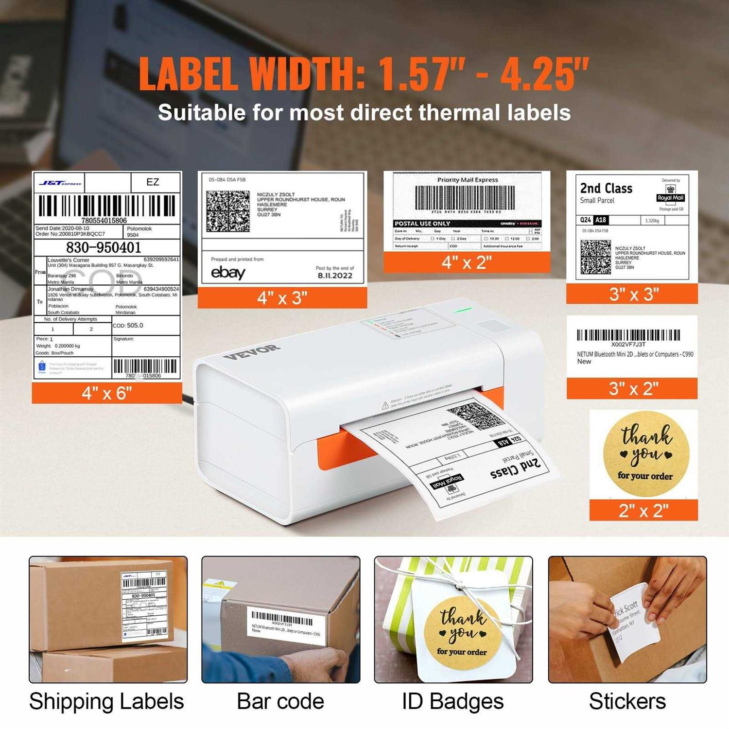 VEVOR Thermal Label Printer Shipping Label Printer for Width of 1.57