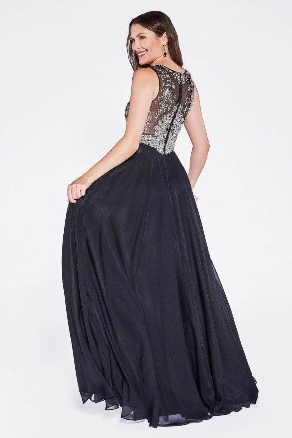 Illusion Metallic Appliqued A-Line Gown