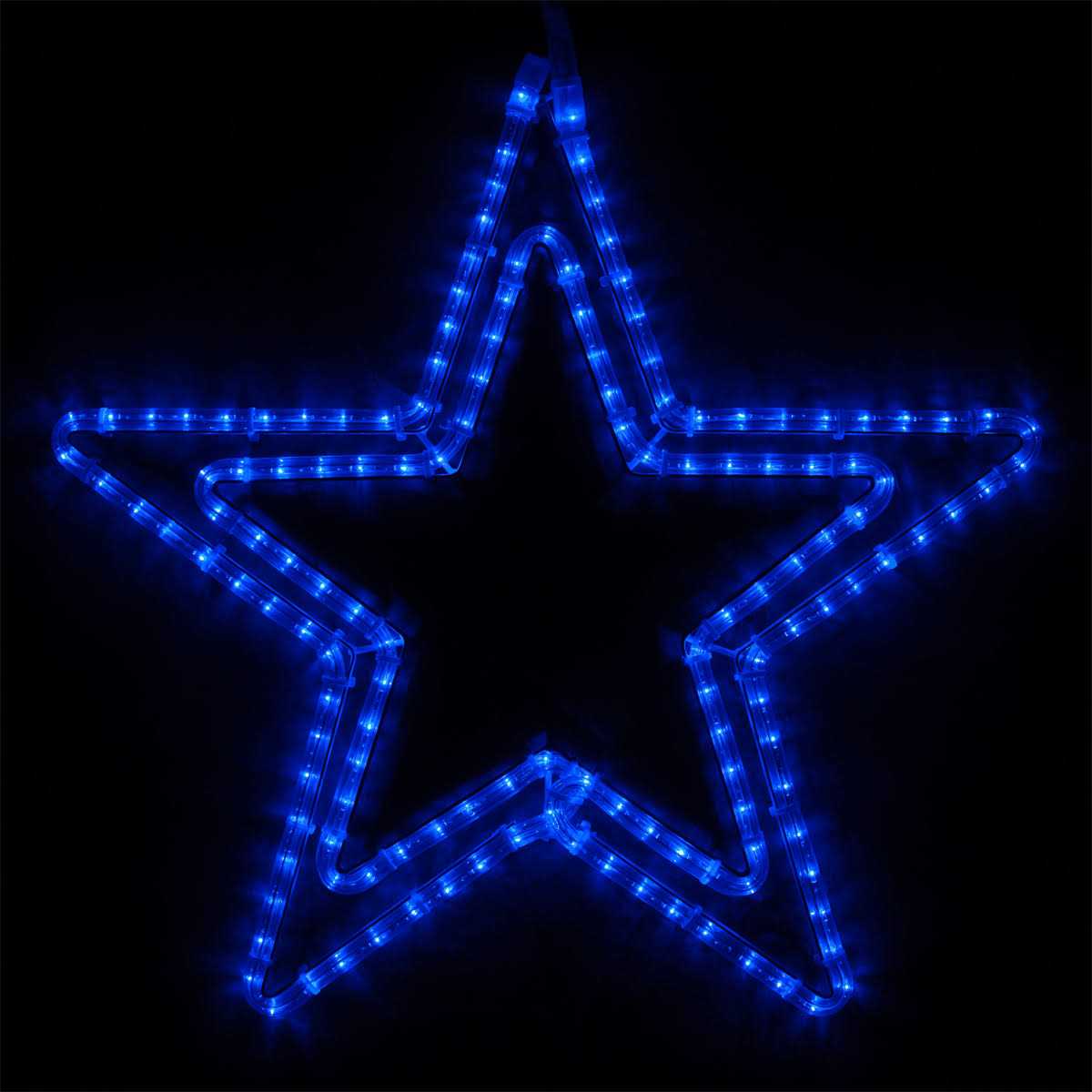 Wintergreen Lighting 22 in. 124-Light LED Blue White 5 Point Hanging Double Star