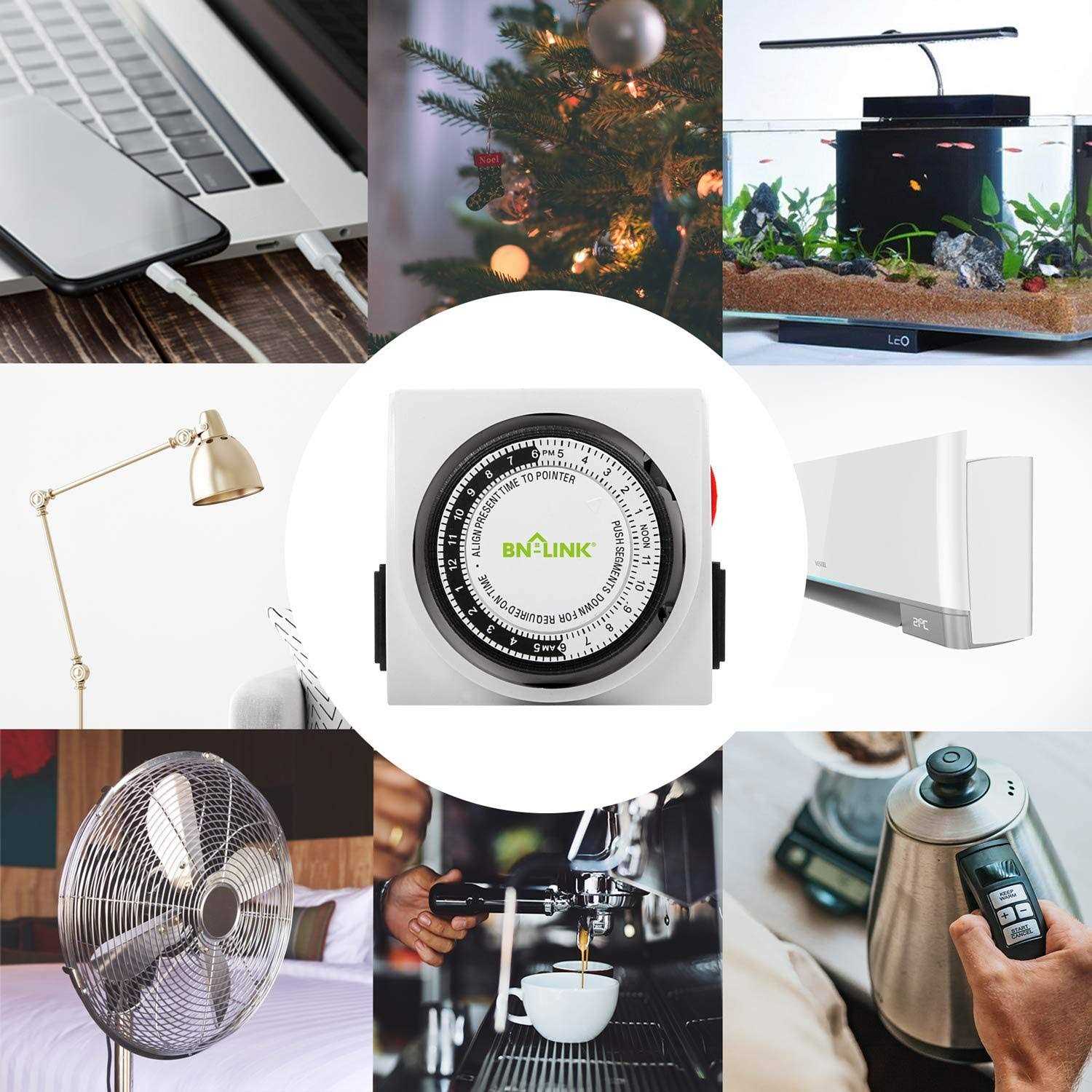 BN-LINK Heavy Duty Mechanical 24 Hour Timer Dual Outlet 3-Prong Ac