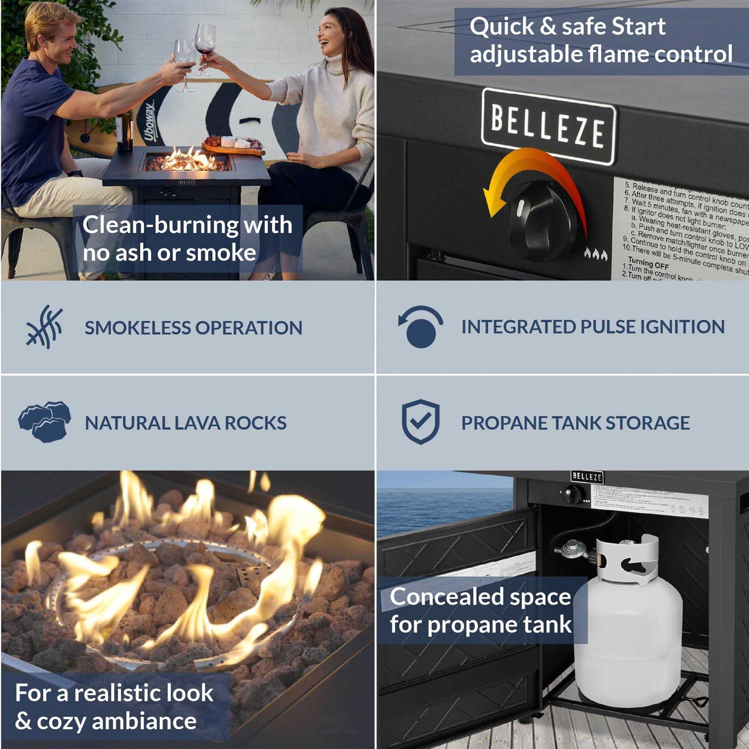 Belleze 28 Inch Propane Fire Pit Table