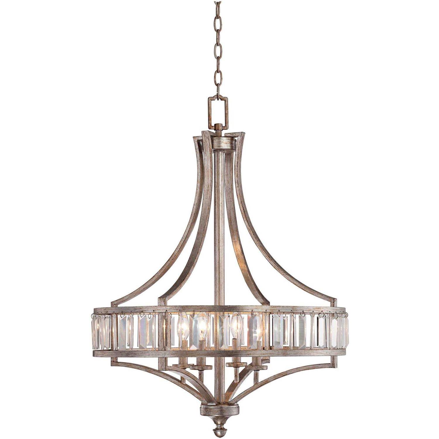 Vienna Full Spectrum Soft Silver Chandelier 24 Wide Crystal Glass 4-Light Fixture for Dining Room House Kitchen Bedroom