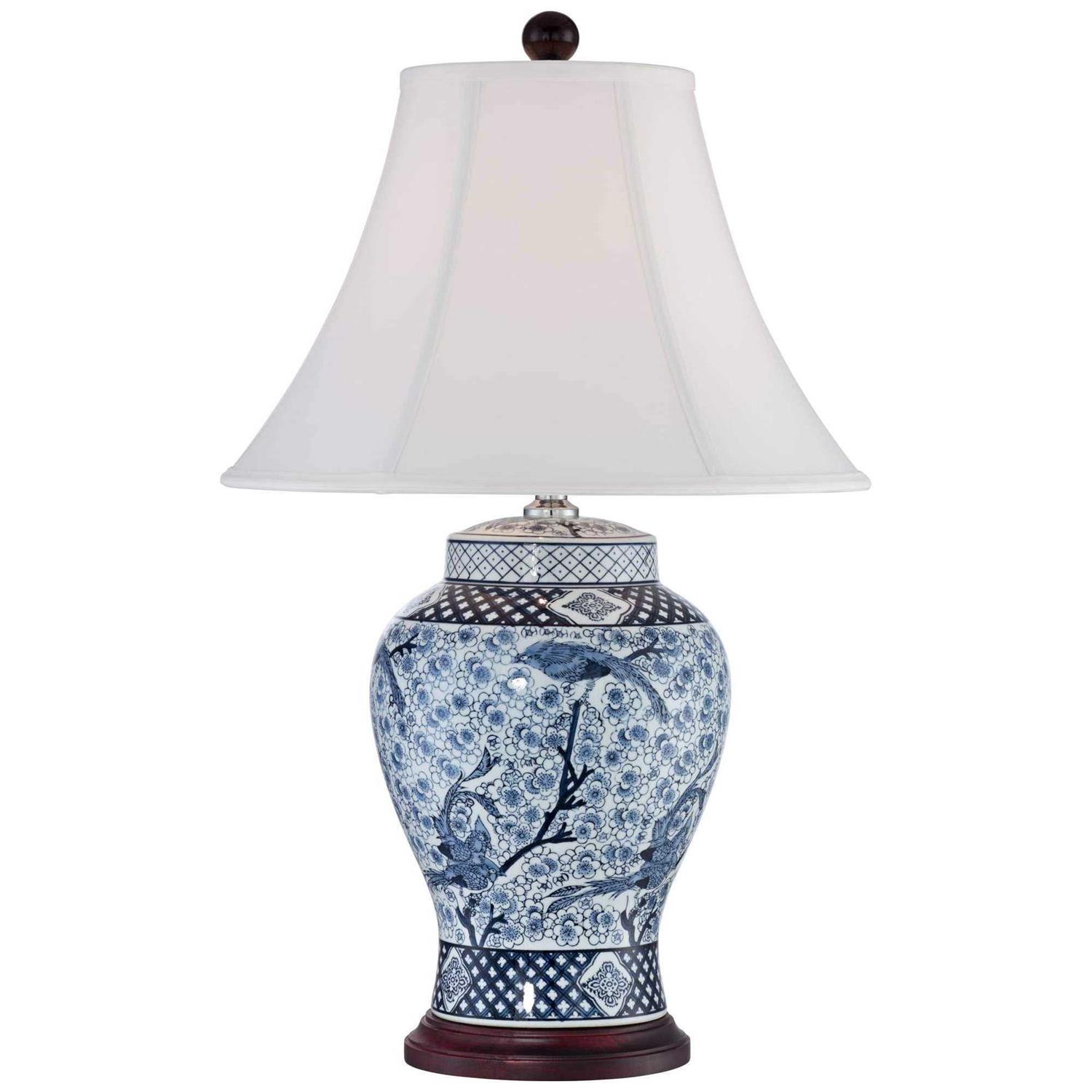 Barnes and Ivy Shonna Blue and White Porcelain Jar Table Lamp Dimmer