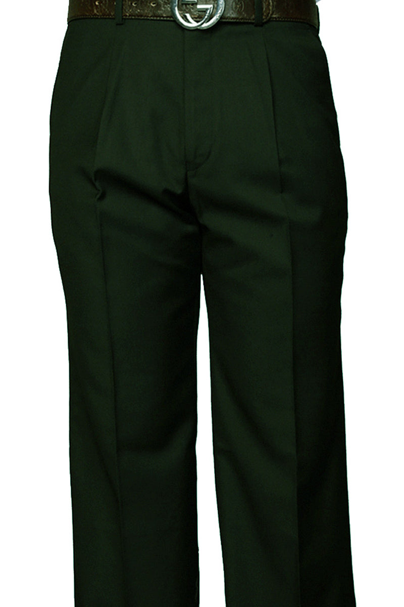 Men’s 100% Wool Classic Fit Pleated Dress Pant in Hunter Green