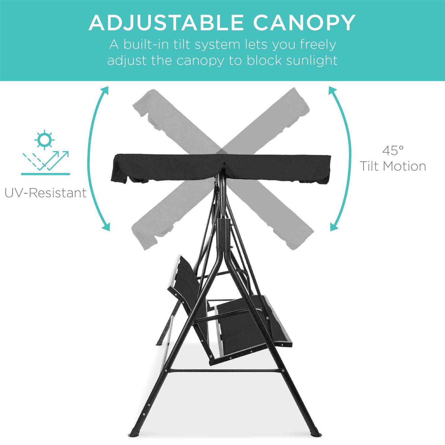 Best Choice Products 2-Seater Outdoor Adjustable Canopy Swing Glider Patio Bench w/ Textilene