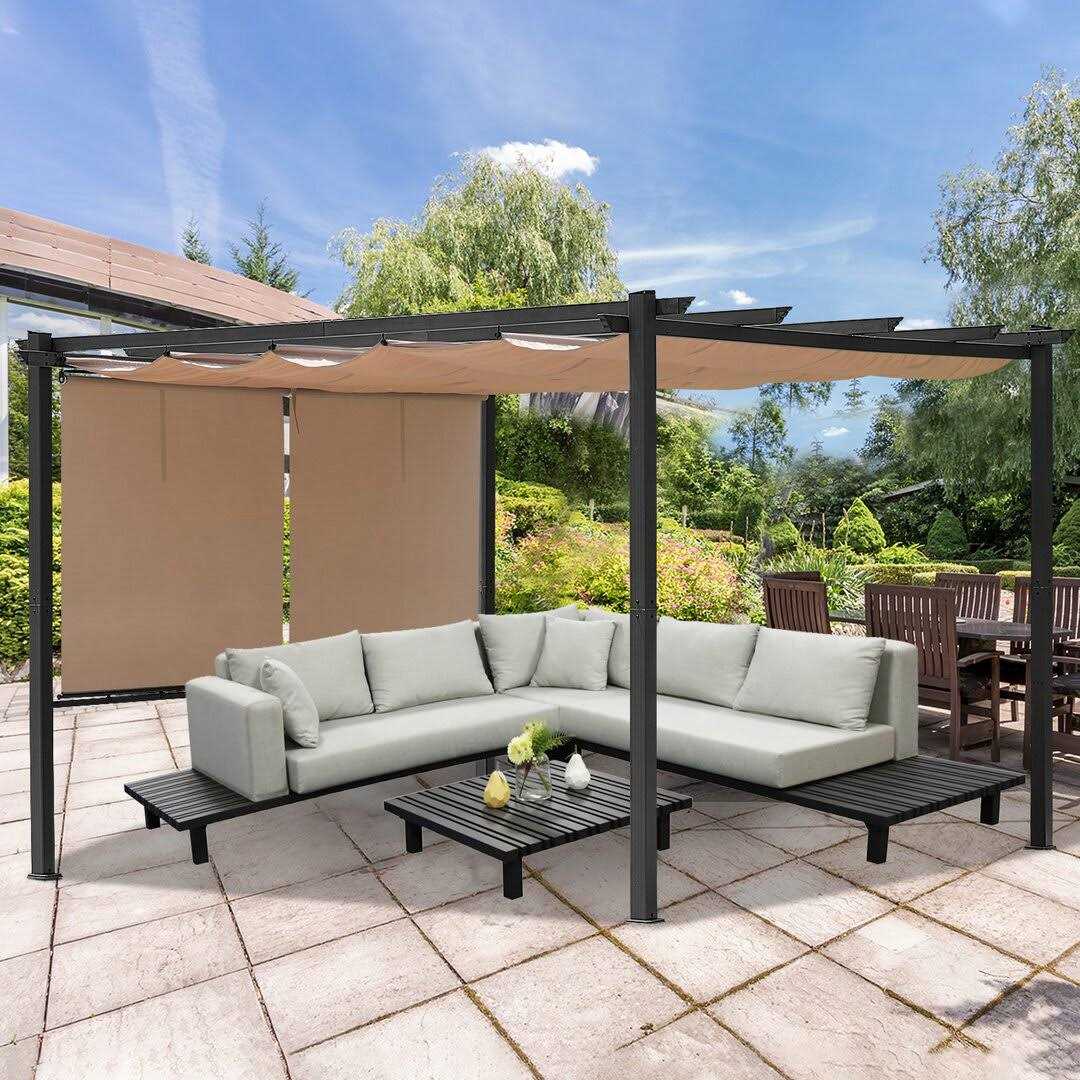 Aoodor Outdoor Pergola with Retractable Canopy