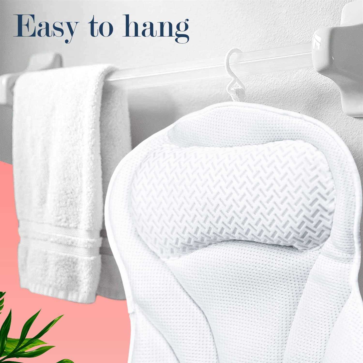 Agua Plus Luxury Bath Pillows for Tub Neck and Back Support Ergonomic Bathtub Pillow with 6 Non Slip Suction Cups