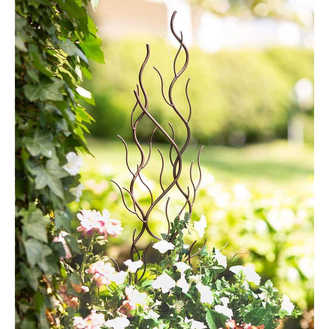 Wind & Weather Abstract Branches Metal Garden Trellis with Three-Pronged Stake