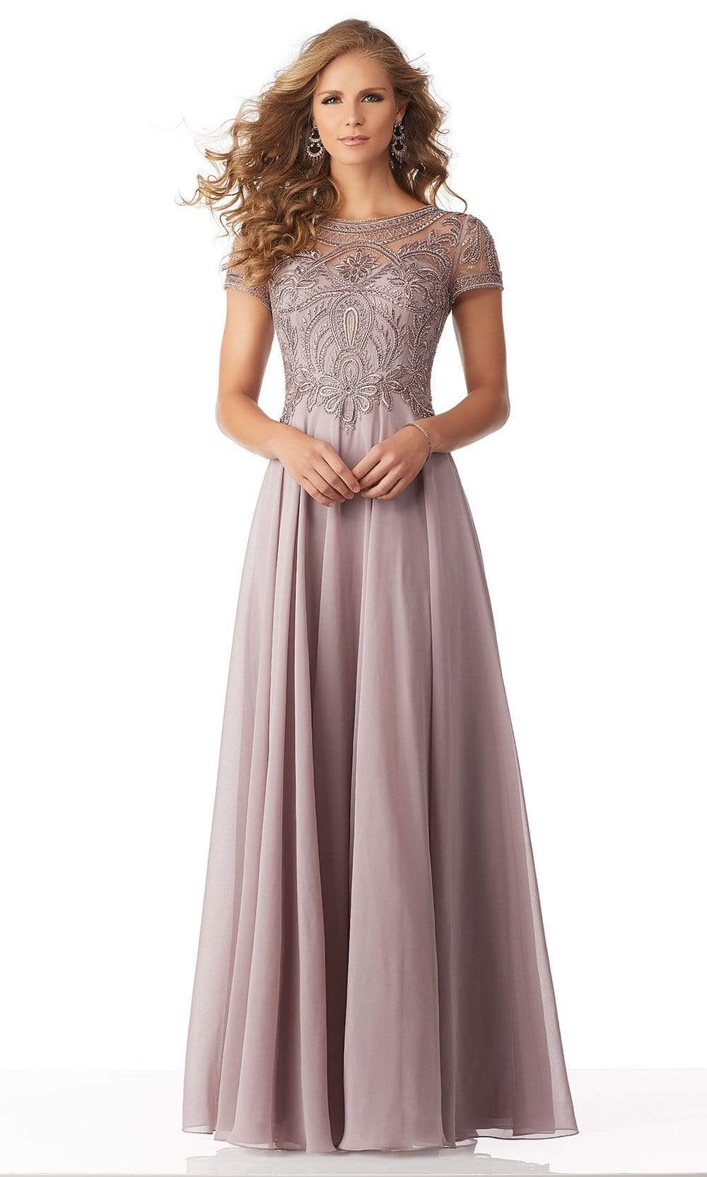 71824 Embellished Bateau Chiffon A-line Dress