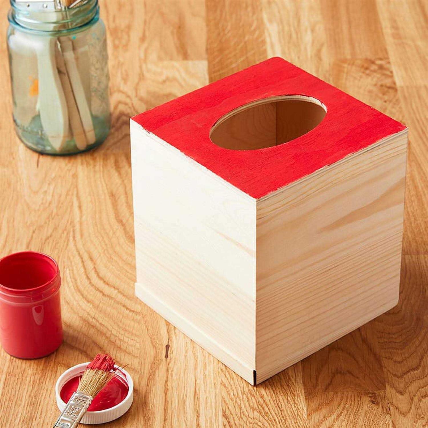 6 Unfinished Wooden Tissue Box by Make Market Ready-to-Decorate Wooden Facial Tissue Box for Home and Bathroom