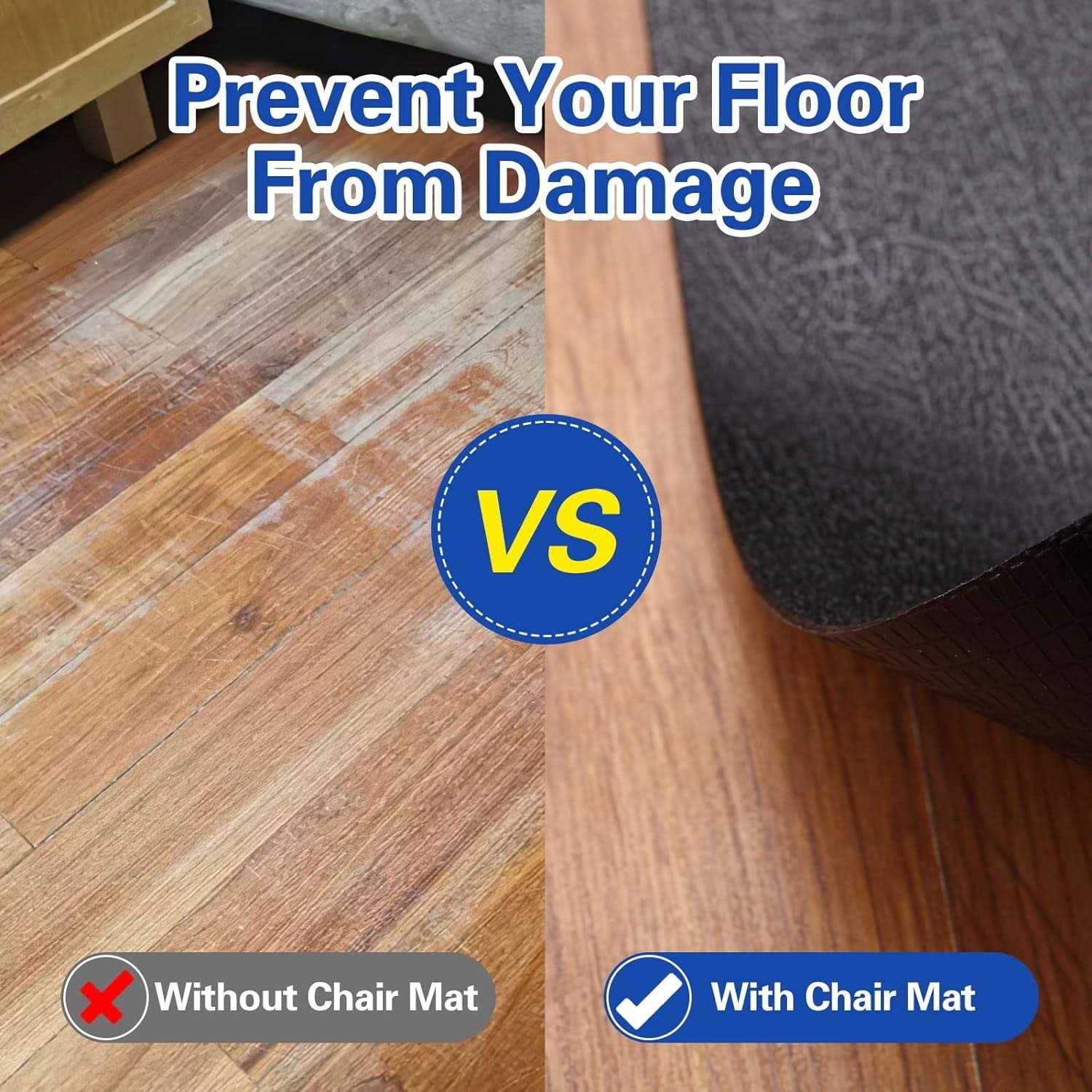 Lesonic Office Rolling Chair Mat for Hardwood and Tile Floor Black Anti-Slip Non-Curve