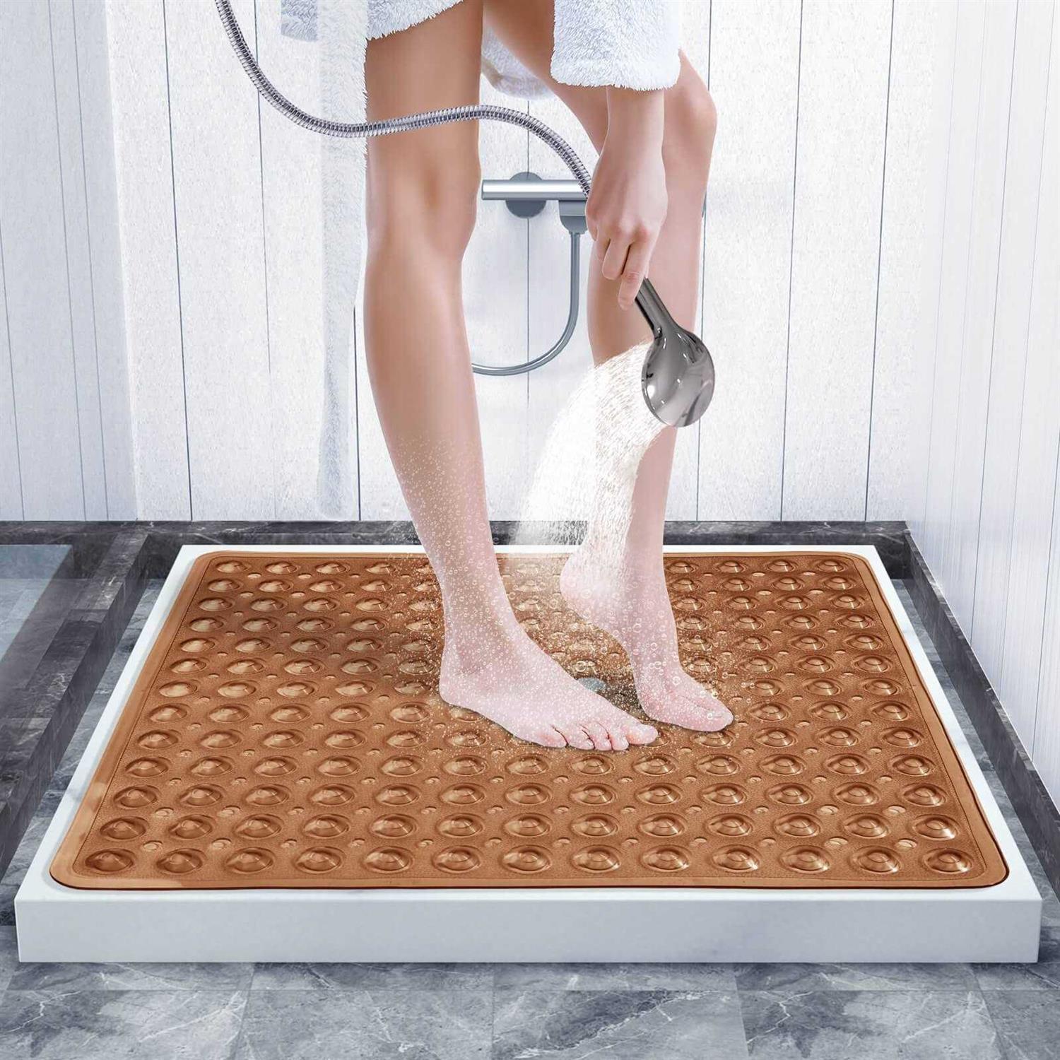 Yimobra Shower Bathtub Mat Non Slip, 21×21 Inch, Soft Square Bath Mat For Tub with Suction Cups and Drain Holes