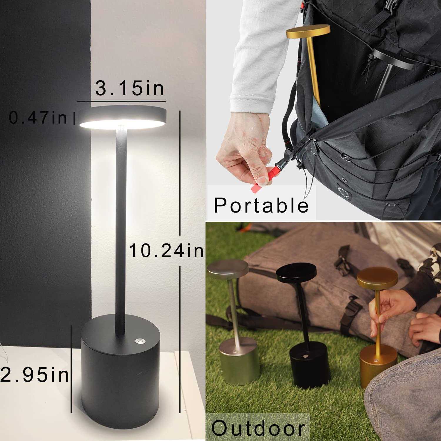 YIBEN 2Pack Cordless Table Lamp Rechargeable LED Battery 5000mAh Metal USB Portable Powered Desk Lamp