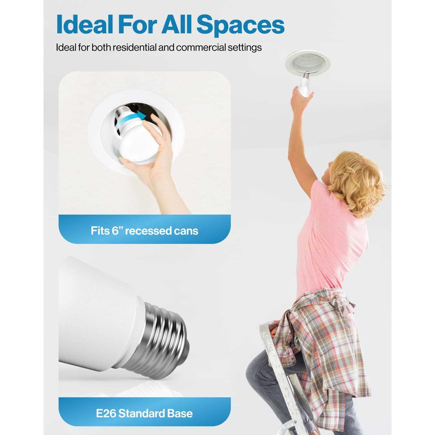 Sunco Lighting 8 Pack BR40 Dimmable Flood LED Light Bulb 17W