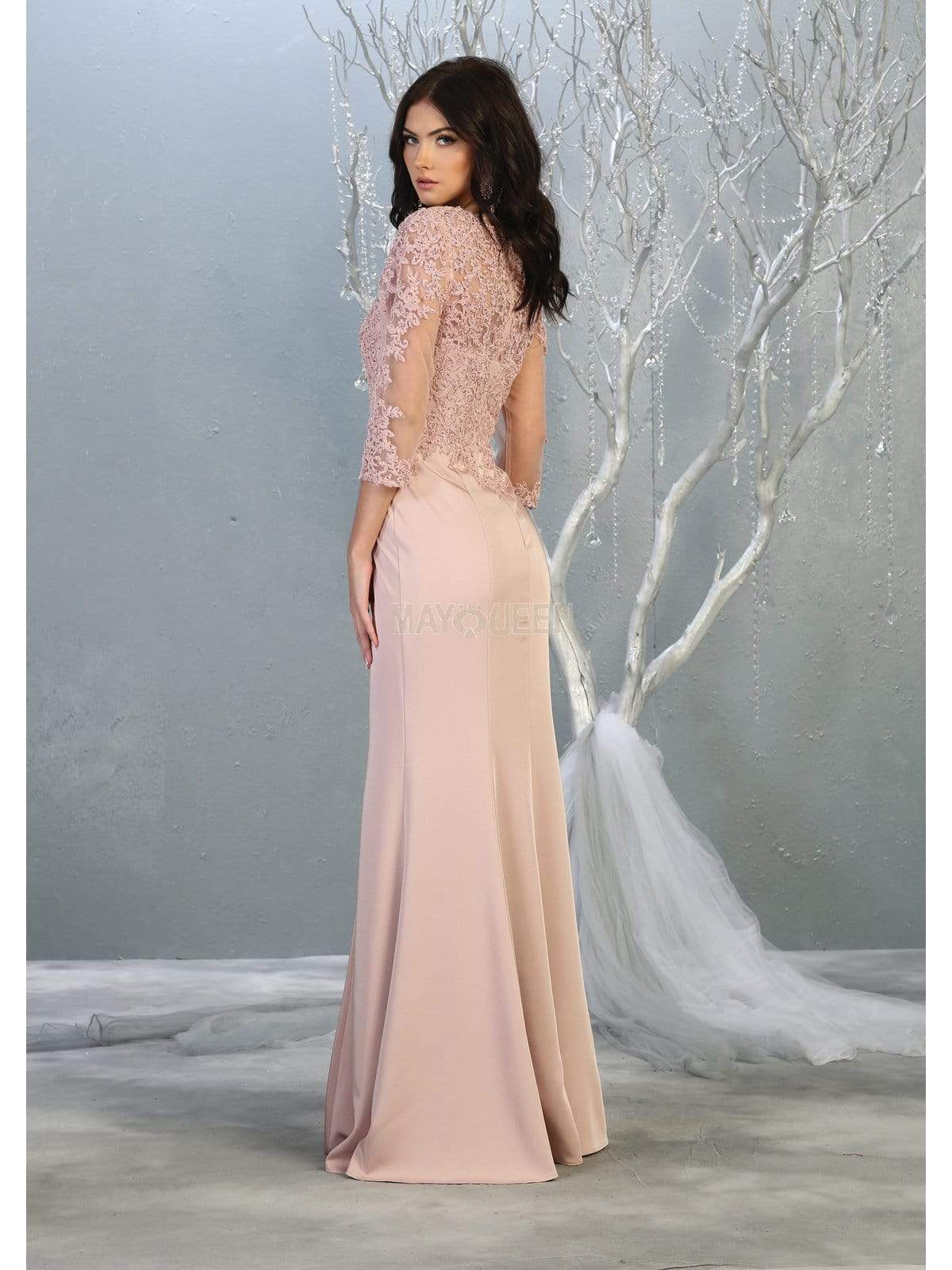 MQ1811 Appliqued Quarter Sleeve Scoop Bodice Dress