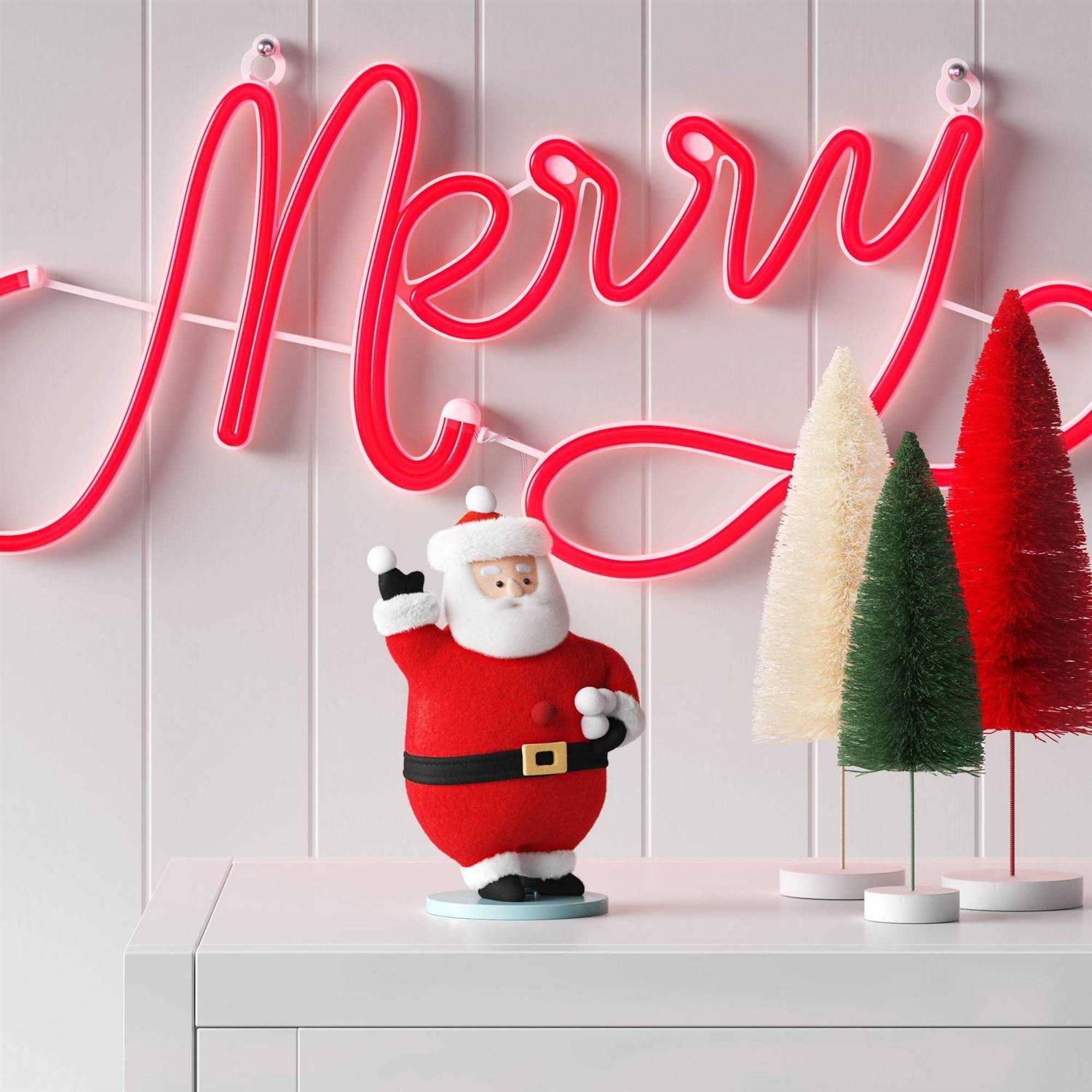 Wondershop 10 Neon Style ‘Merry’ Christmas Novelty Silhouette Light Red