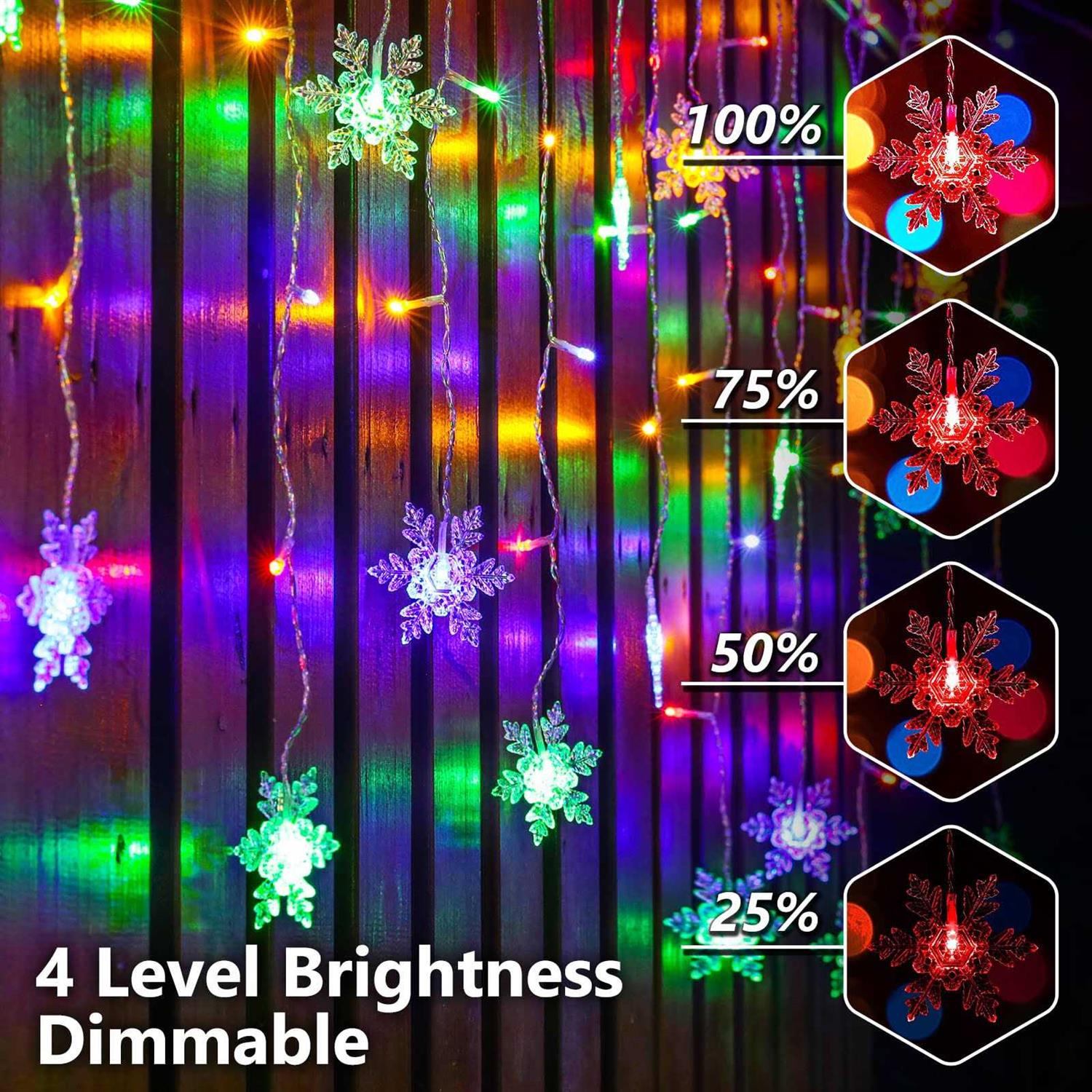 Areker Snowflake Icicle Christmas Lights Outdoor 9Modes 400LED Icicle Lights Color Changing with Remote Control&Timer