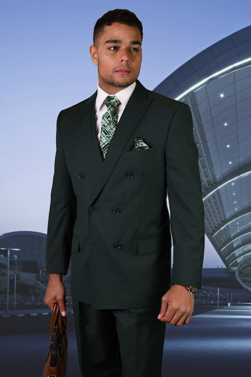 Men’s Designer Double Breasted Wool Suit in Hunter Green