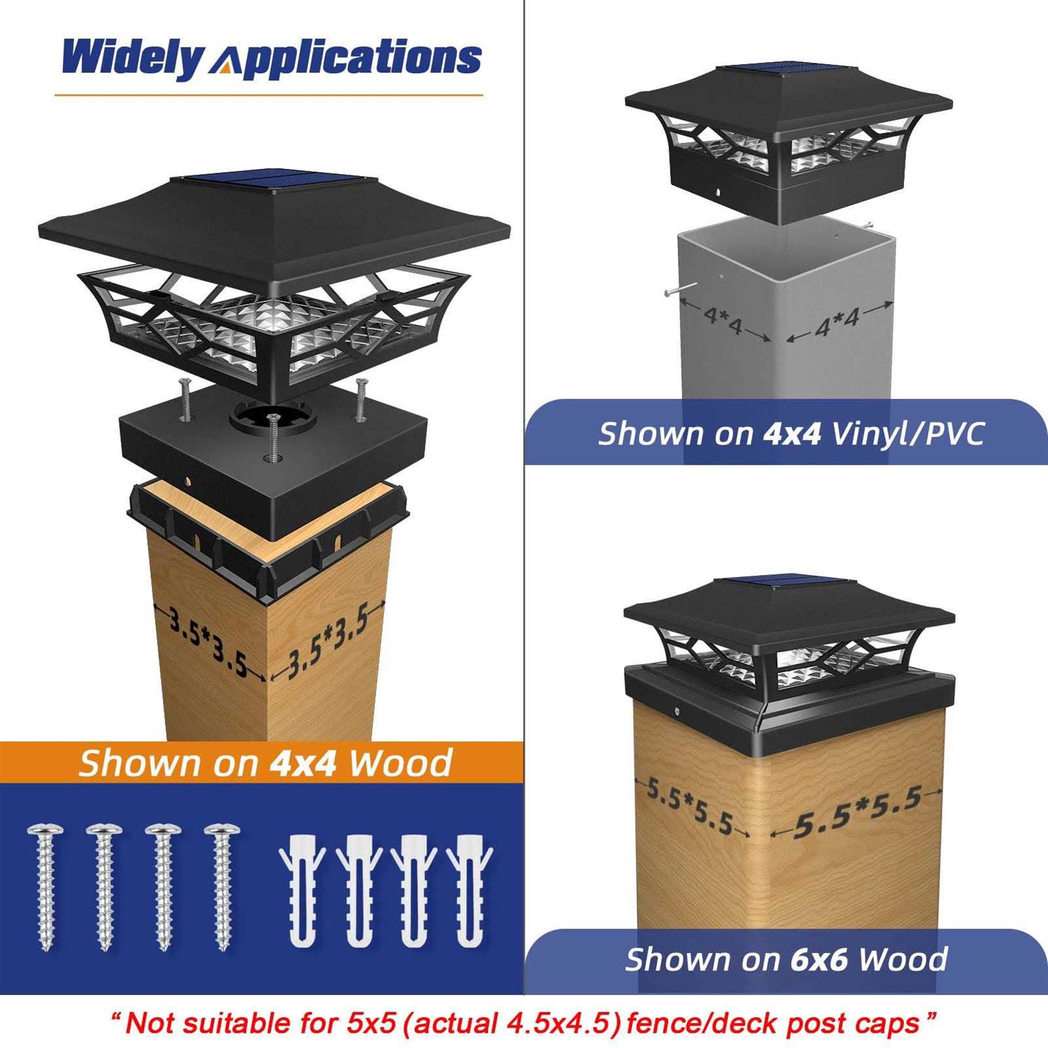 APONUO Solar Post Cap Lights,4×4 Post Solar Lights Warm White/Cool White LED Light Outdoor Waterproof,Fence Post Solar Lights for 4×4/6×6 Wood Fence