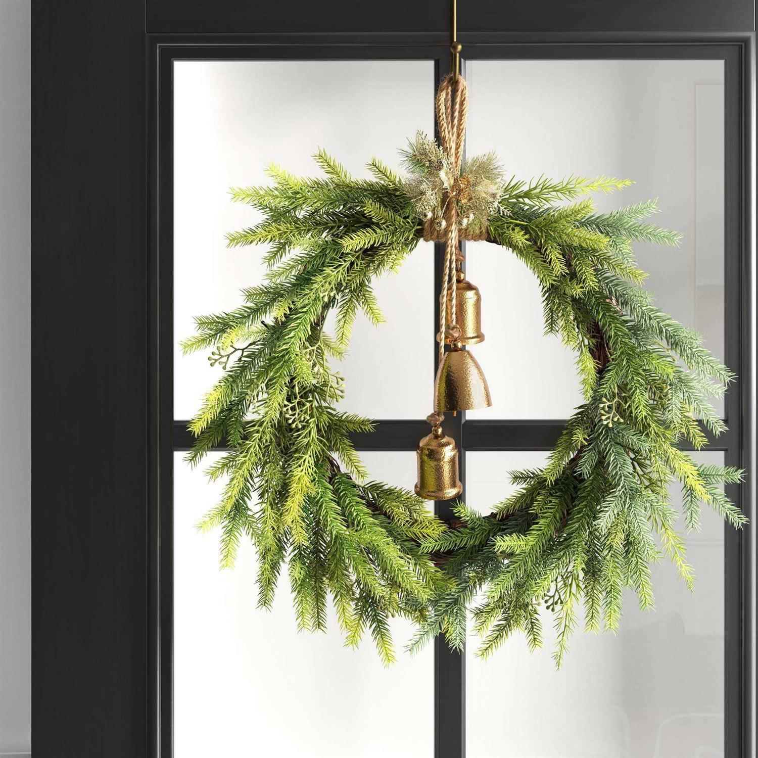 Wondershop 18 Metal Christmas Bells with Faux Greenery Door Décor Gold