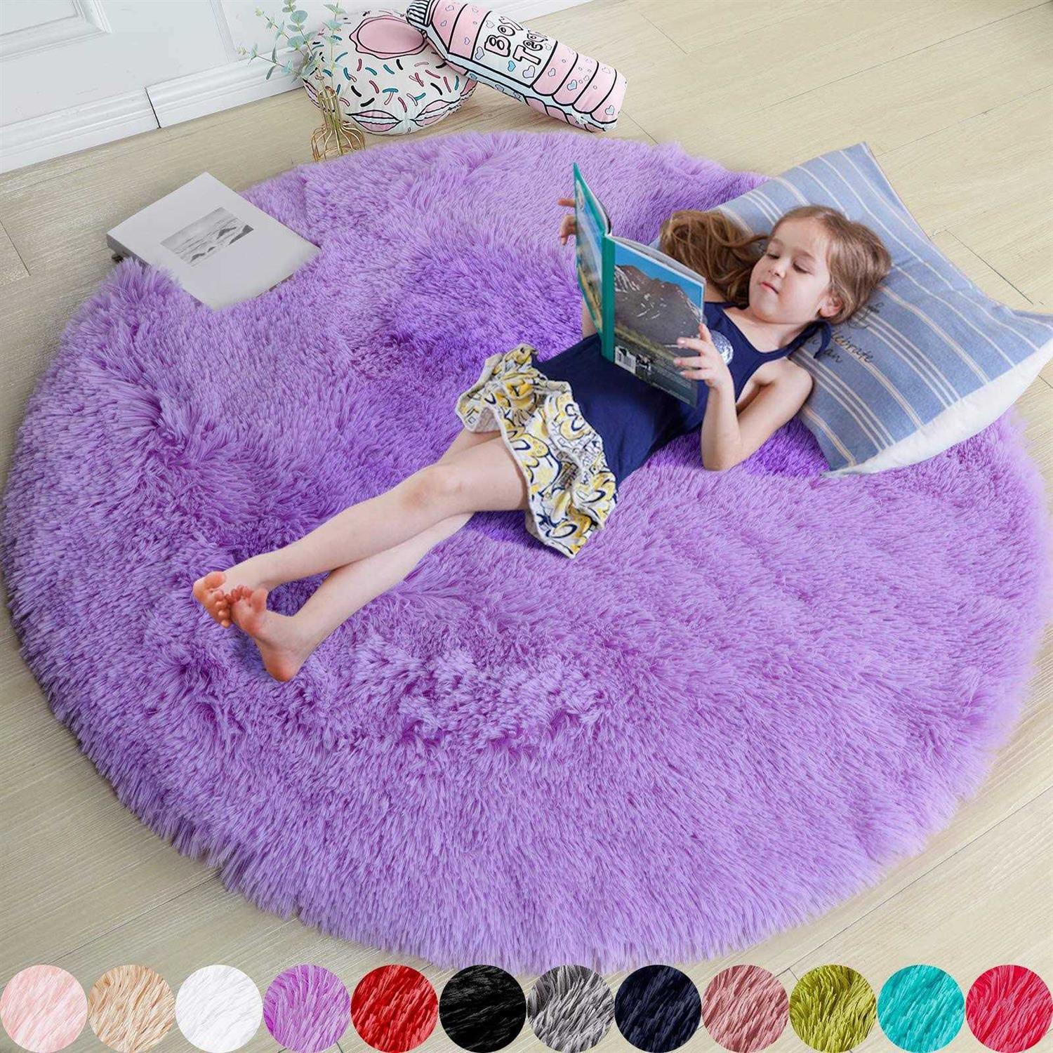 Amdrebio Fluffy Round/Circle Rug 4’X4′ Furry Carpet for Teen’s Room,Shaggy Circular Fuzzy Plush Rug for Bedroom Kids Nursery Room