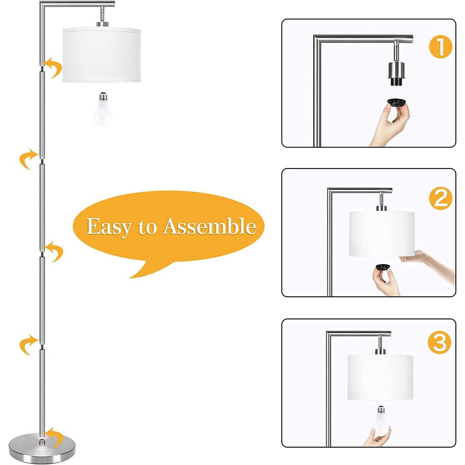 Boncoo Floor Lamps for Living Room Standing Lamp Tall with Adjustable Silk Shade