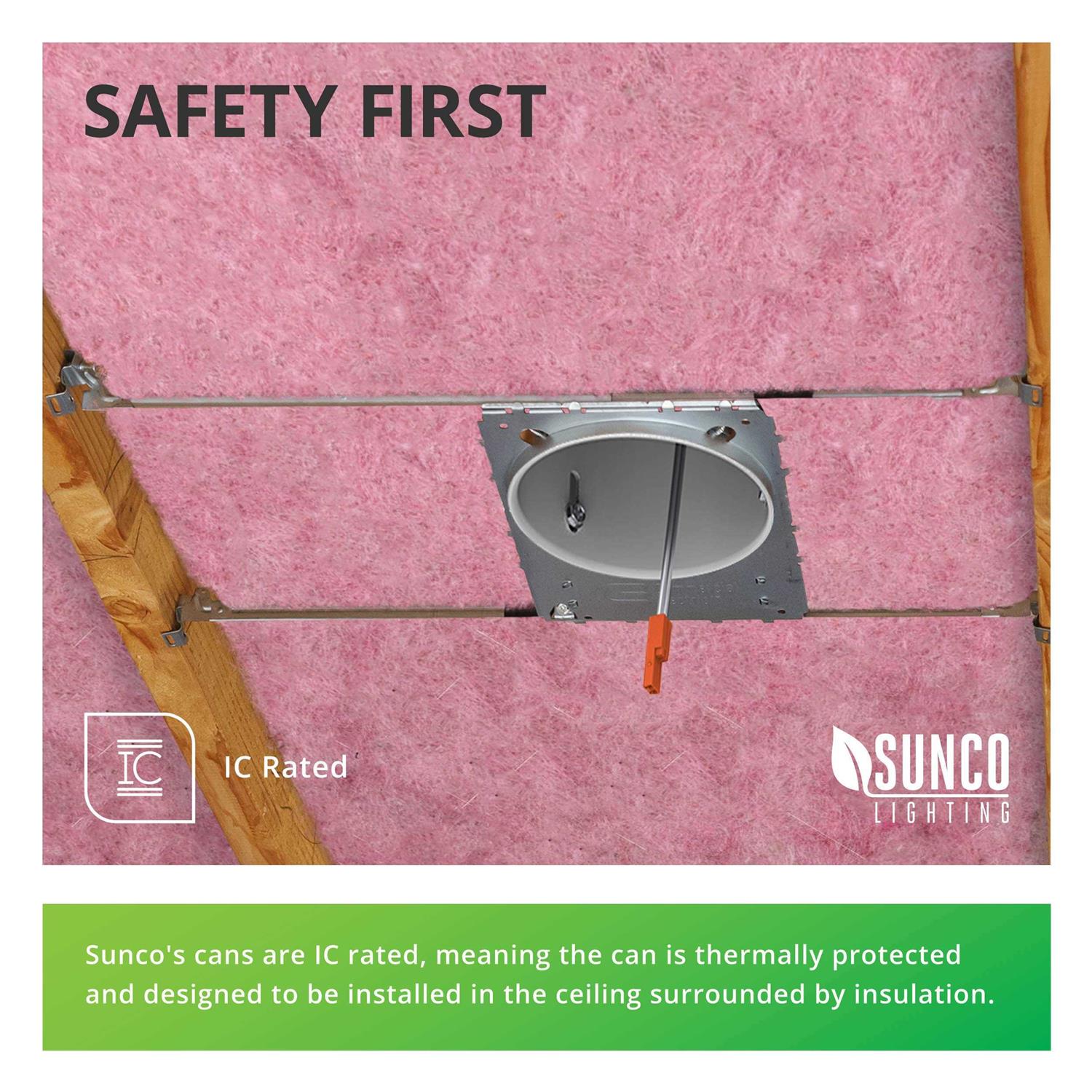 Sunco Lighting 6 Pack 4 Inch New Construction Housing Air Tight IC Rated Steel Can