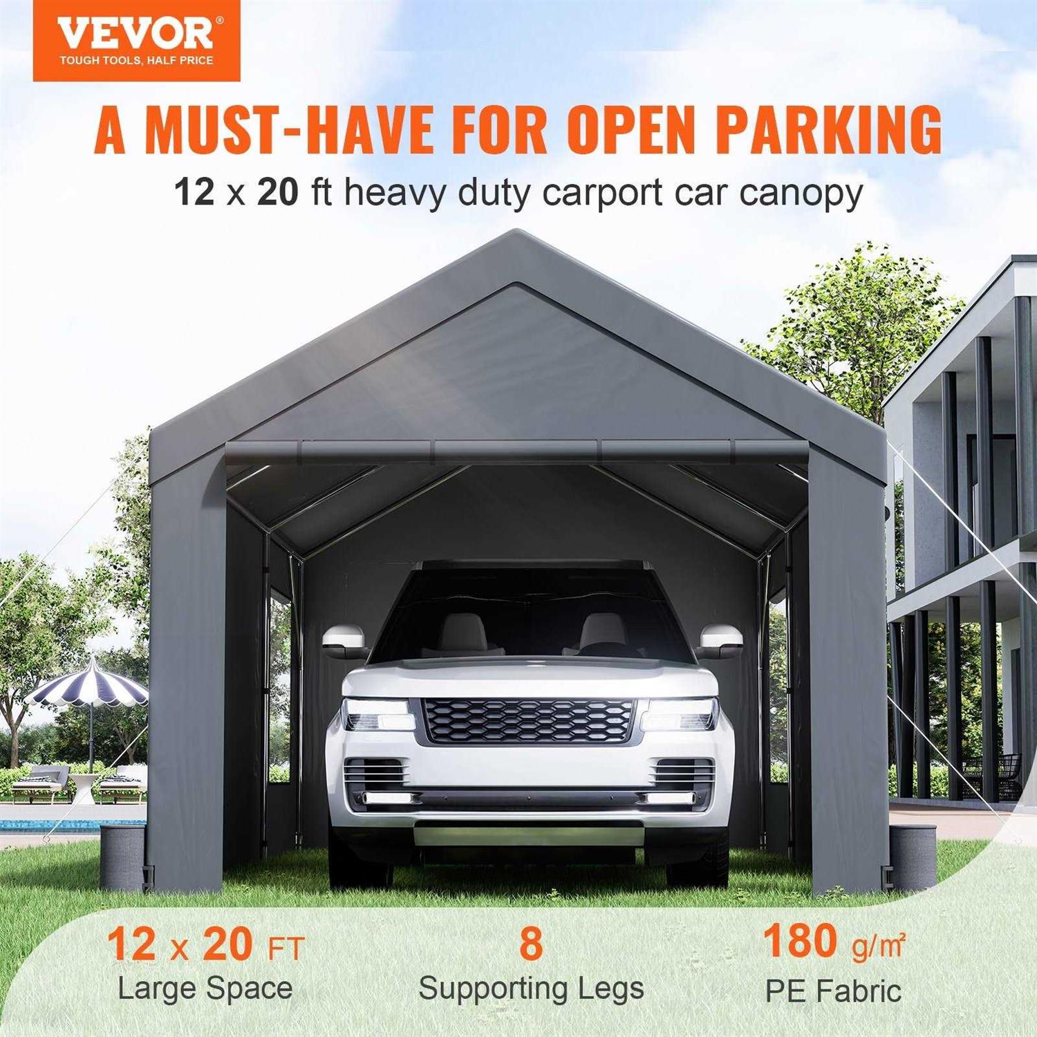 VEVOR Carport Heavy Duty Car Canopy Portable Garage with Roll-up Ventilated Windows