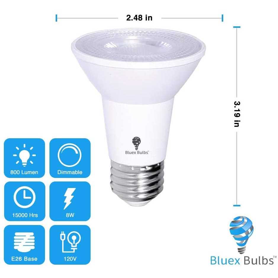 Bluex Bulbs 4 Pack Bluex LED Par20 Flood Light Bulb 8W