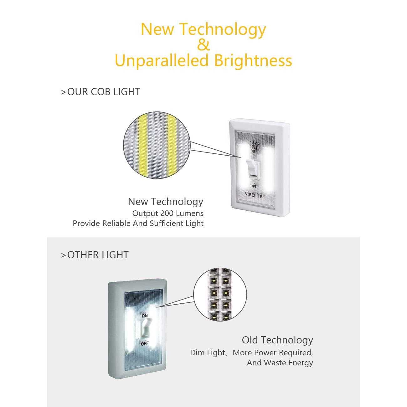 VIBELITE Closet Light Battery Operated Switch Light Tap Light Touch