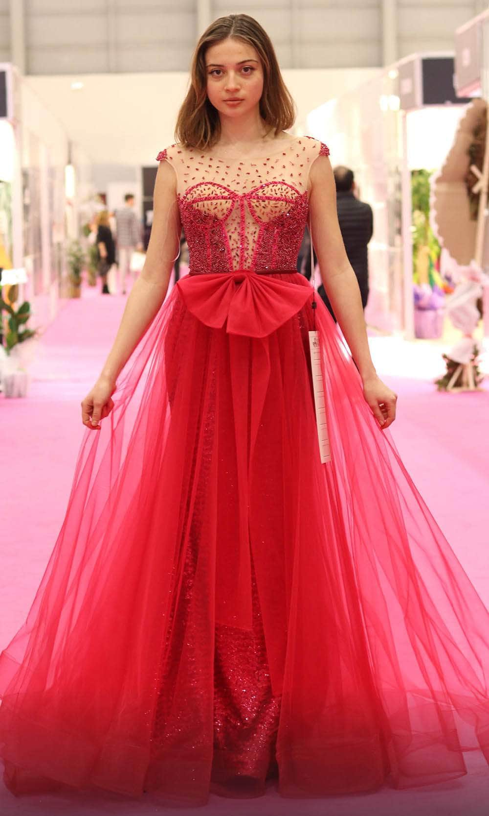 Beaded Illusion Bateau Evening Gown