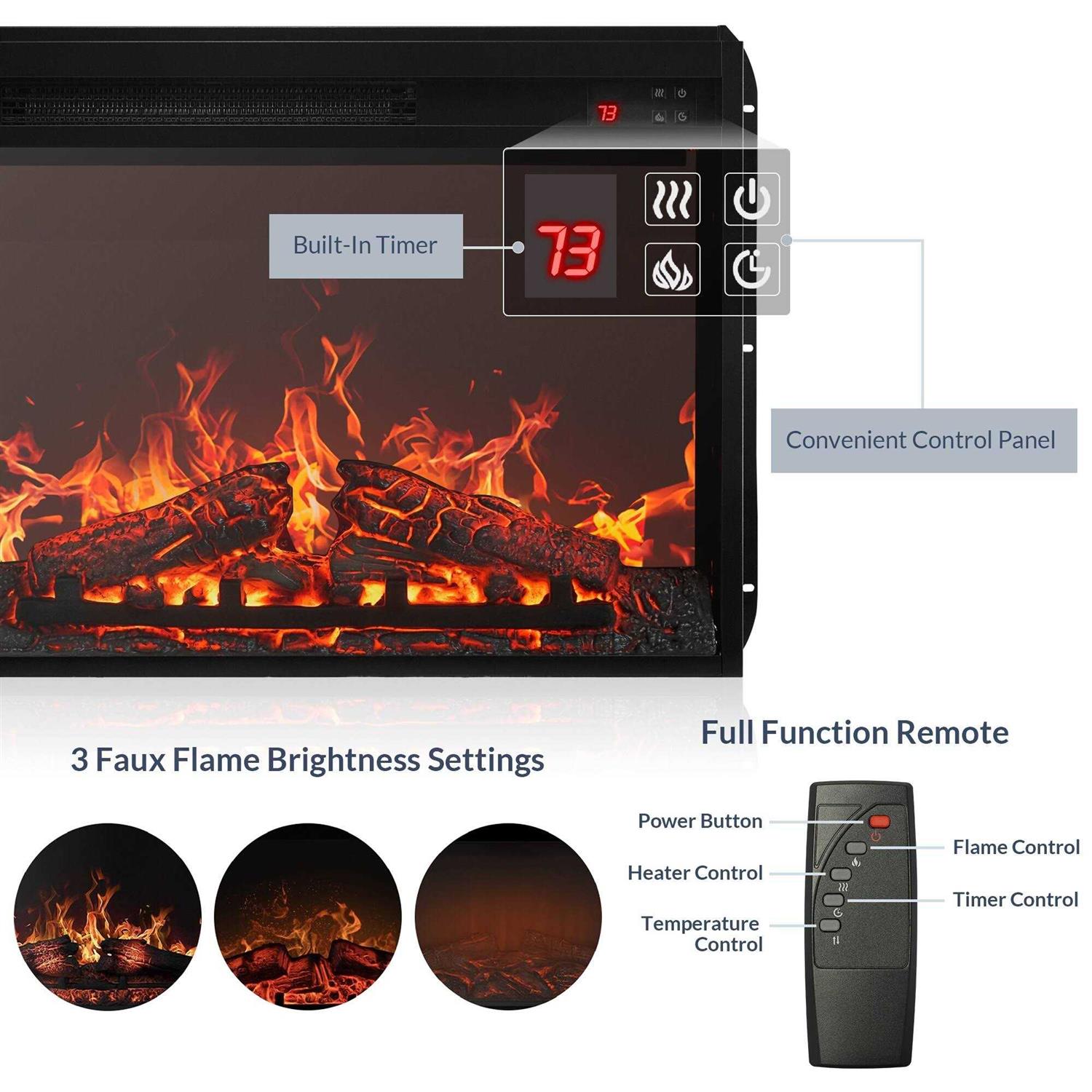 BELLEZE 23 Electric Fireplace Insert Indoor Heater w/ Remote Control
