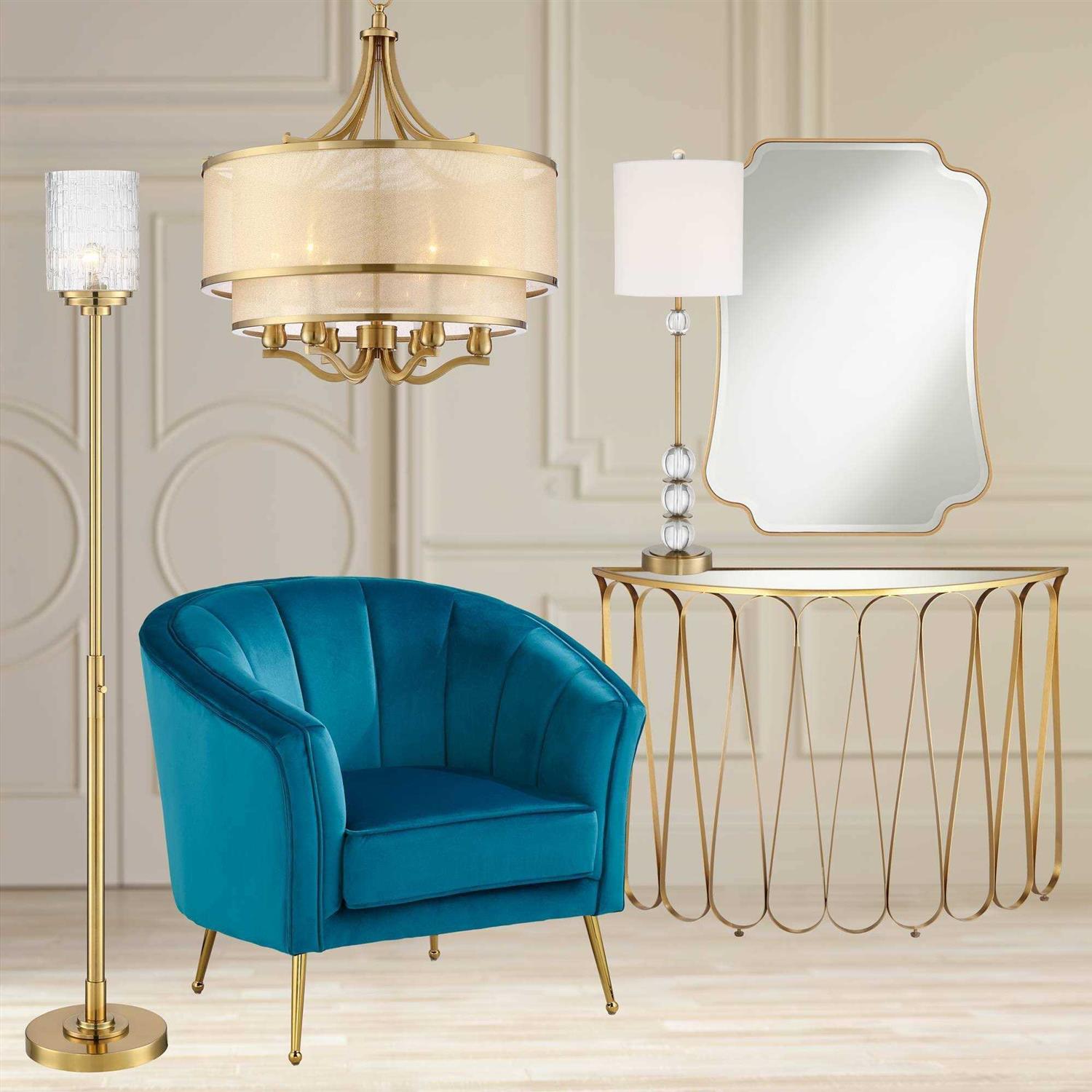 Vienna Full Spectrum Halston Art Deco Buffet Table Lamp 32 1/2 Tall Crystal Ball Brass Metal Off White Fabric Drum Shade for Bedroom Living Room Kids