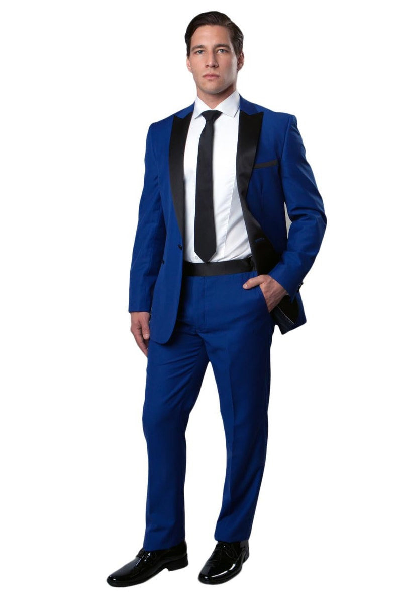 Men’s Slim Fit One Button Peak Lapel Wedding Tuxedo in Royal Blue