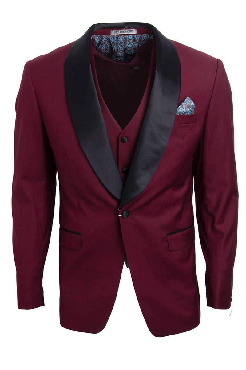 Men’s Stacy Adams Vested One Button Shawl Lapel Tuxedo in Burgundy