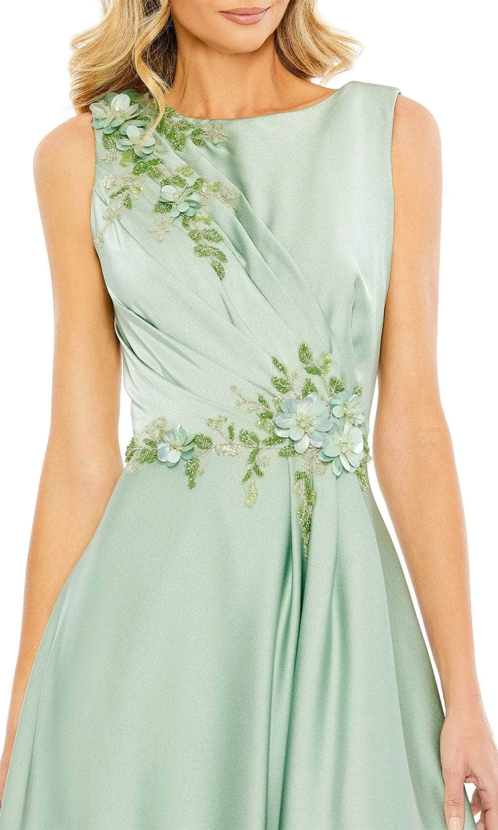 Bateau Floral Appliqued Evening Gown