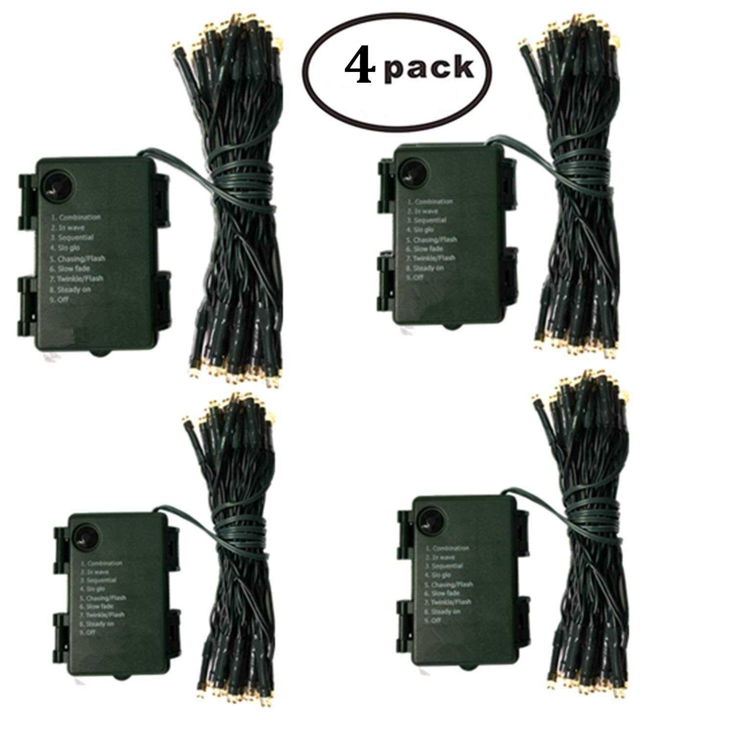 4 Pack Battery Operated Outdoor Christmas Tree String Lights with 50 Warm White LEDs on 16.5ft/5m of Dark Green Cable,Ambiance Lighting for Bedroom