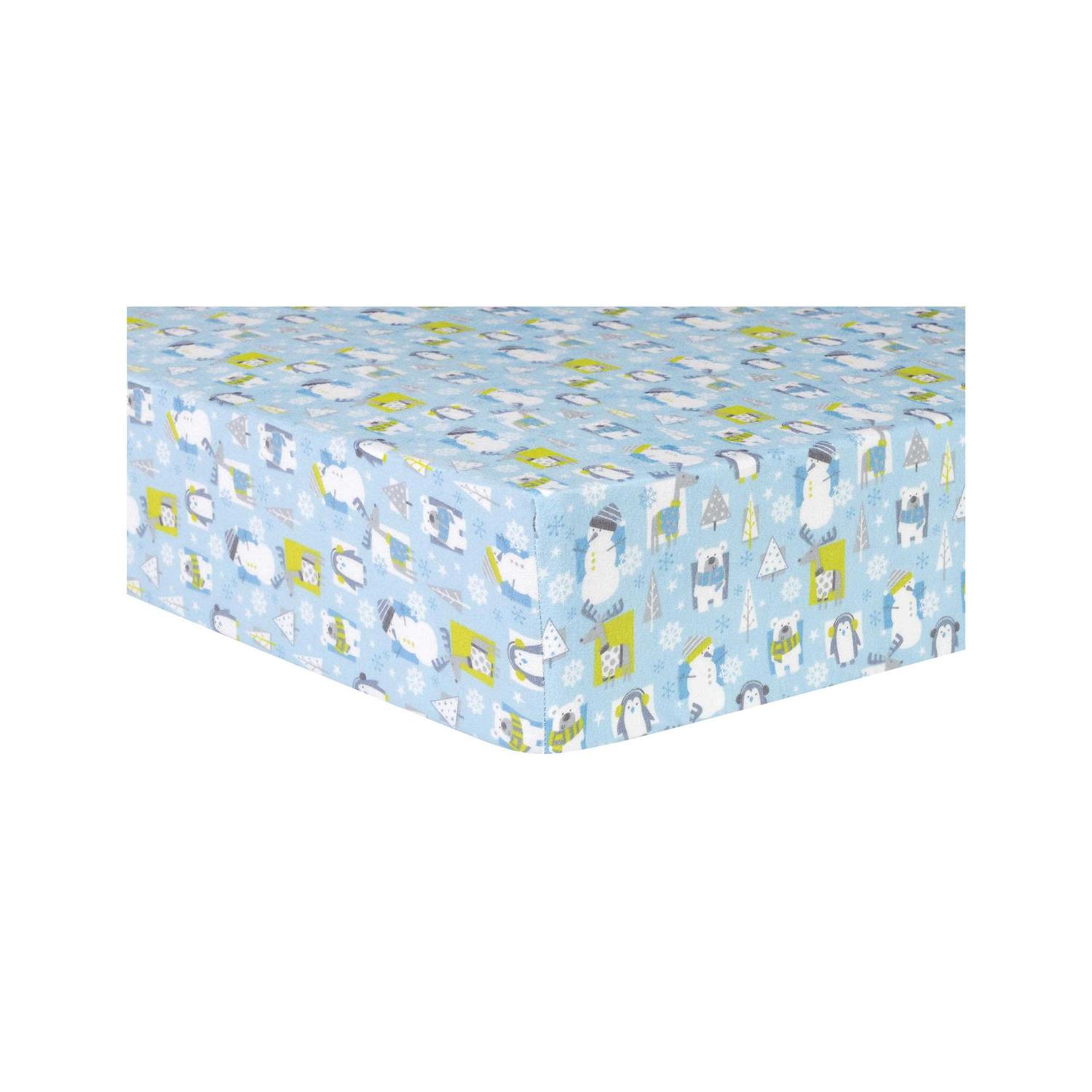 Trend Lab Snow Pals Blue Deluxe Flannel Fitted Crib Sheet