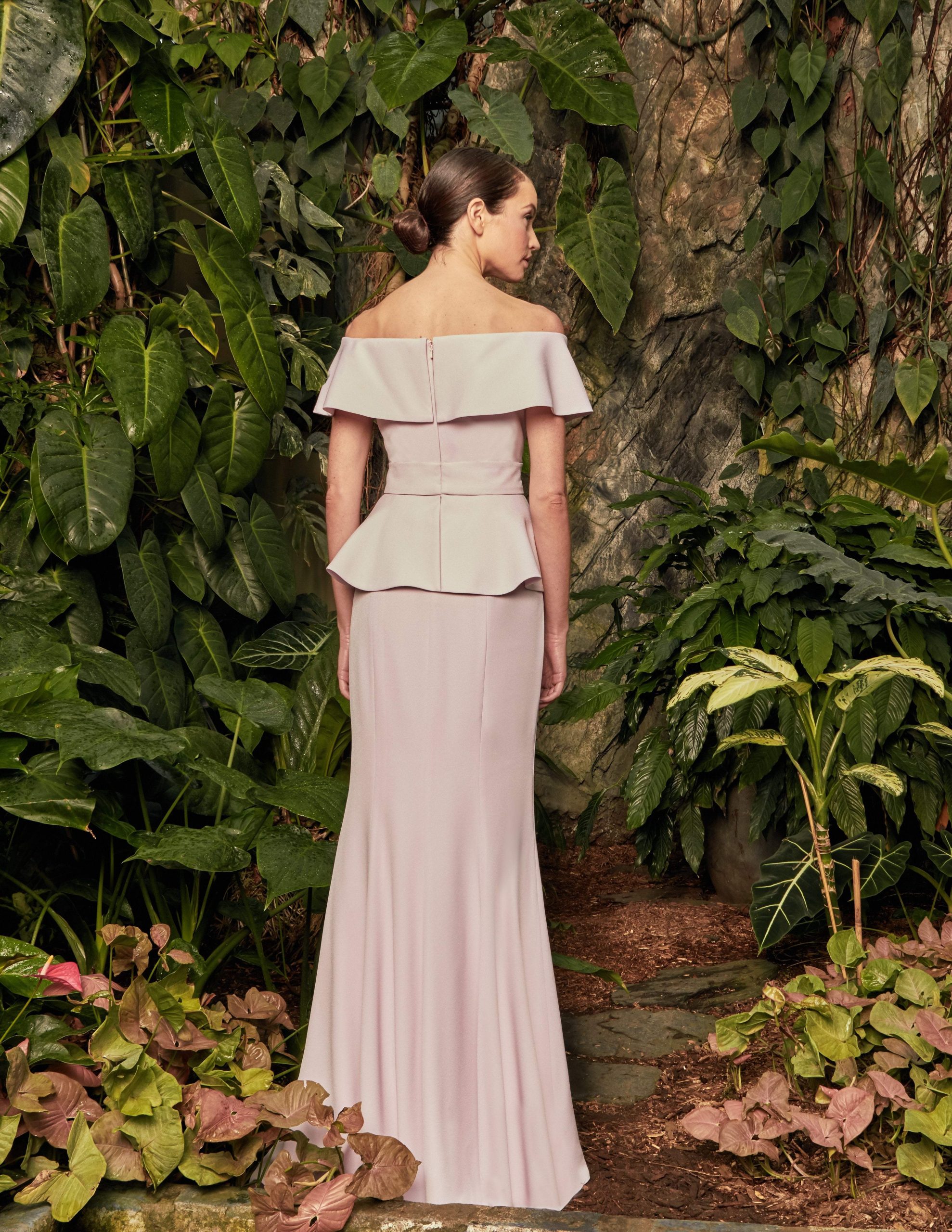 950 Off-Shoulder Peplum Trumpet Dress