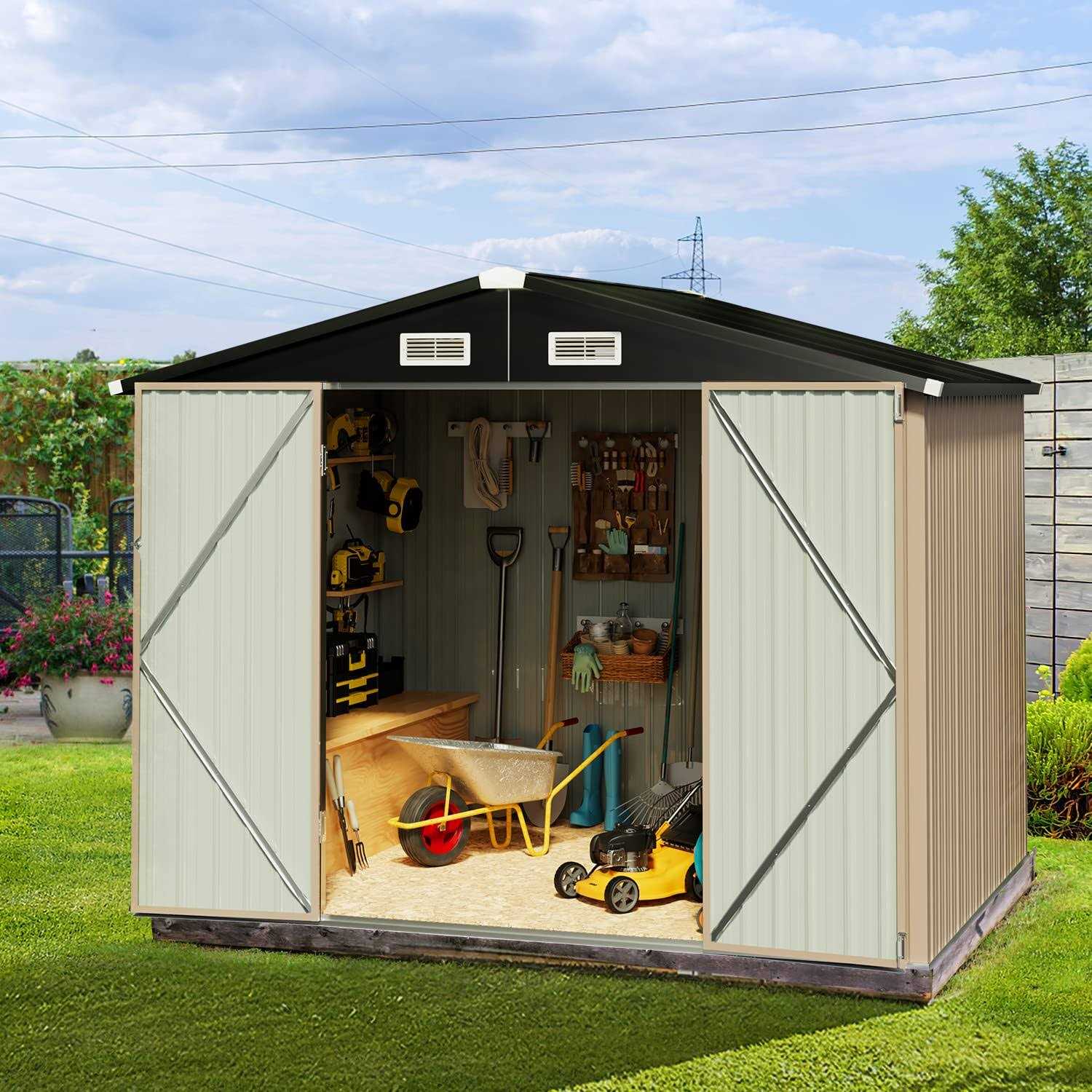 Aoxun Outdoor Metal Storage Shed Galvanized Storage House Tool Storage Shed and Door