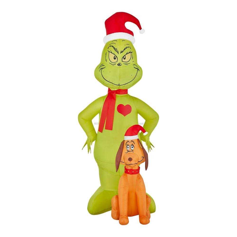 6 ft. H x 2.6 ft. w Airblown Grinch in Ugly Sweater with Max Christmas Iatable with LED Lights Grinch