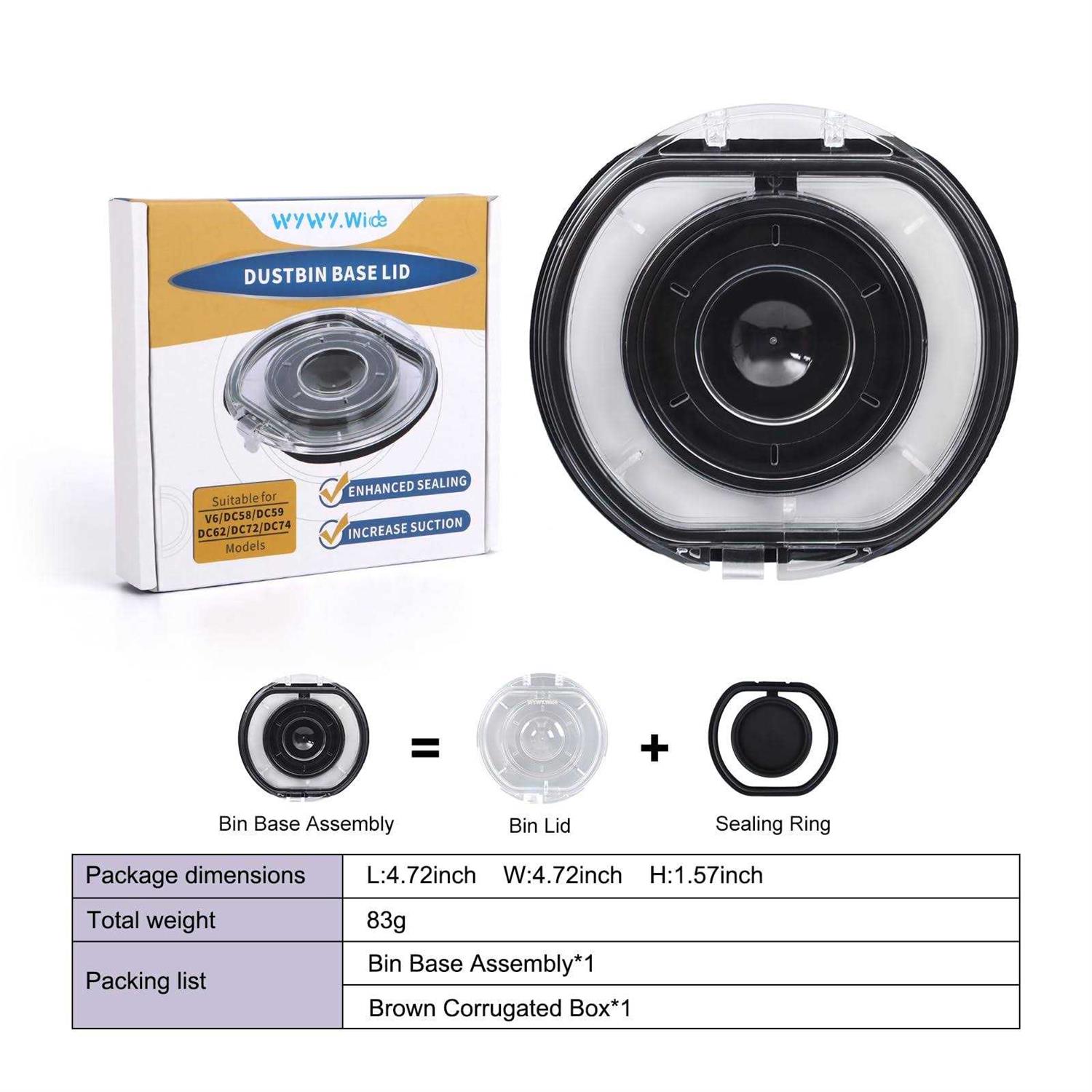 WYWY.Wide Dust Bin Lid Replacement for Dyson V6 Vacuum Cleaner dc58 dc59 dc62 dc72 dc74 Bin