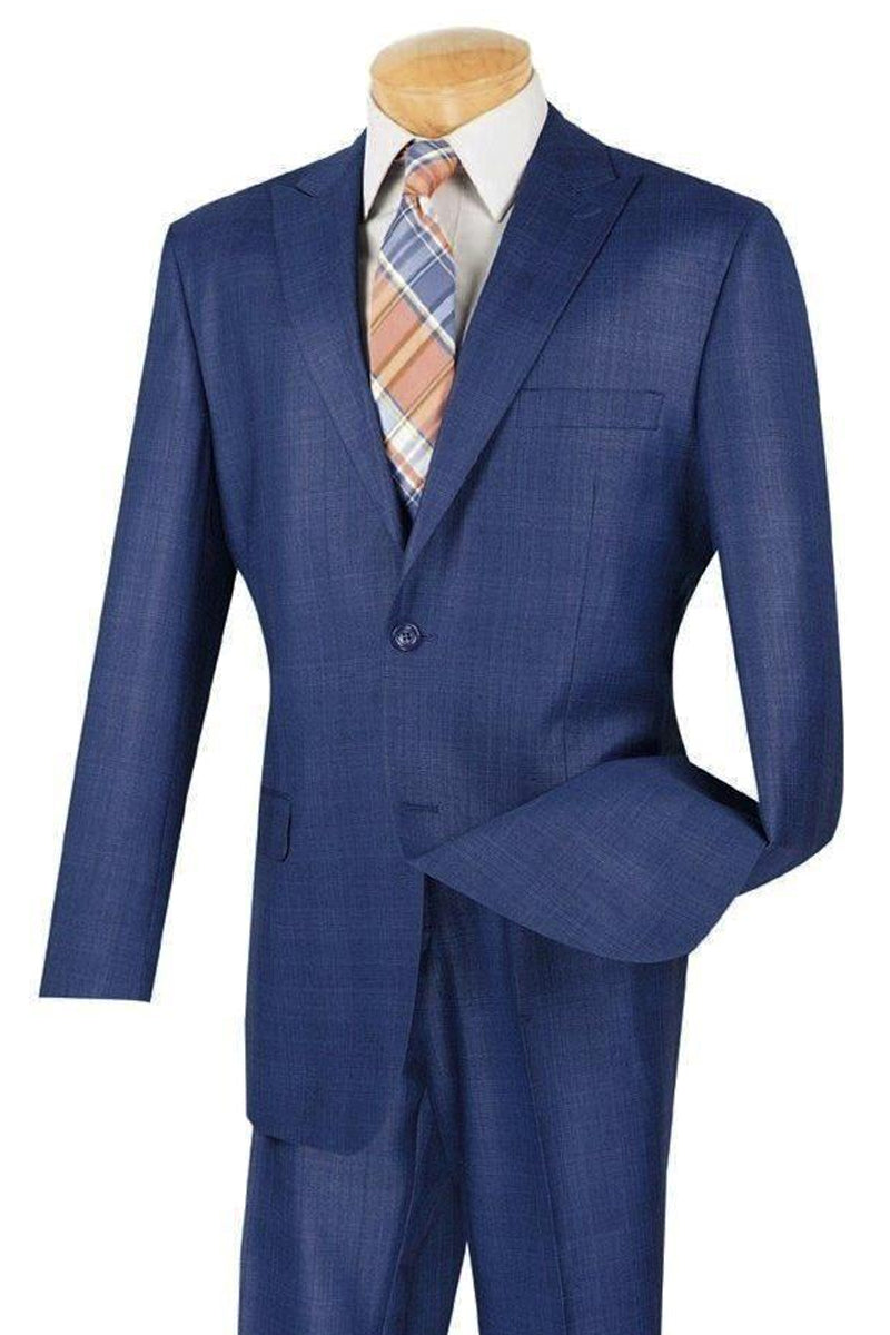 Men’s Modern Fit Summer Glen Plaid Business Suit in Blue