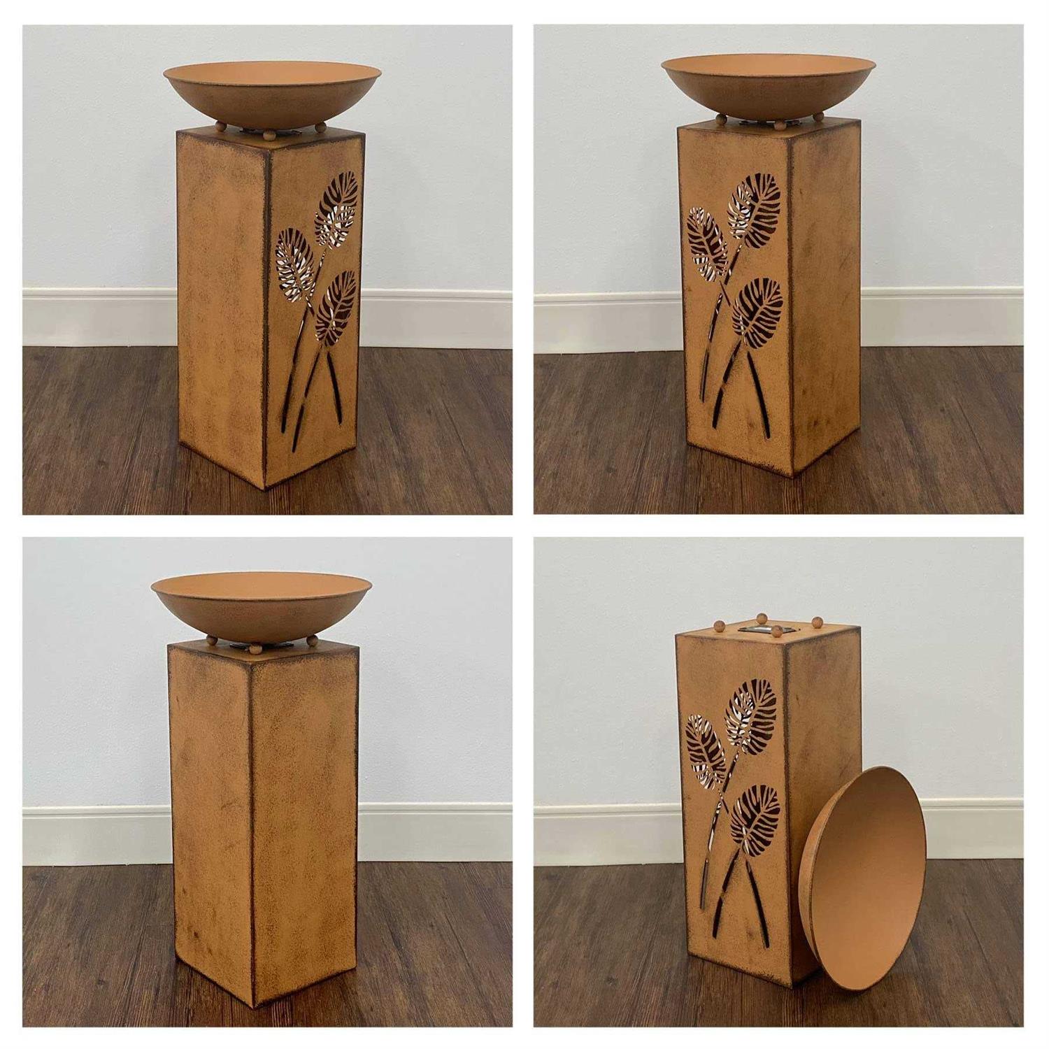 Westcharm Rustic Led Pillar Garden Statue with Planter Dish Bowl and Automatic Timer