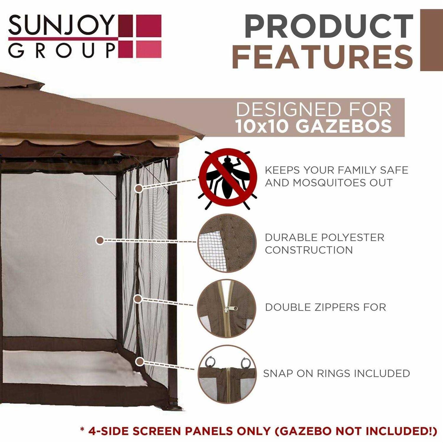 Sunjoy Keep Mosquitoes Out of Your 10 x 10 Gazebo with This Four Panel Pack of Easy to Netting with Zippers